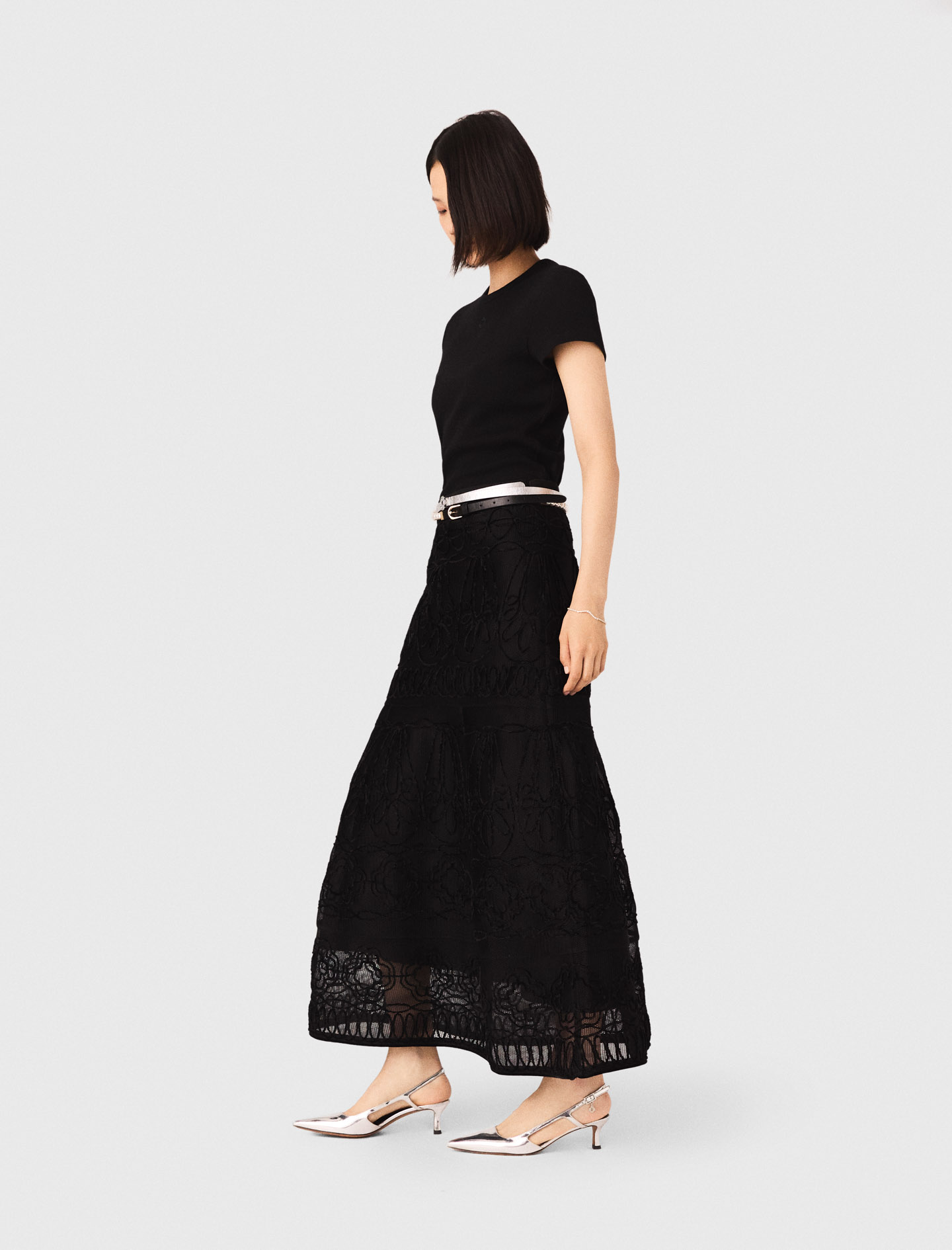 Embroidered Basket-Weave Skirt