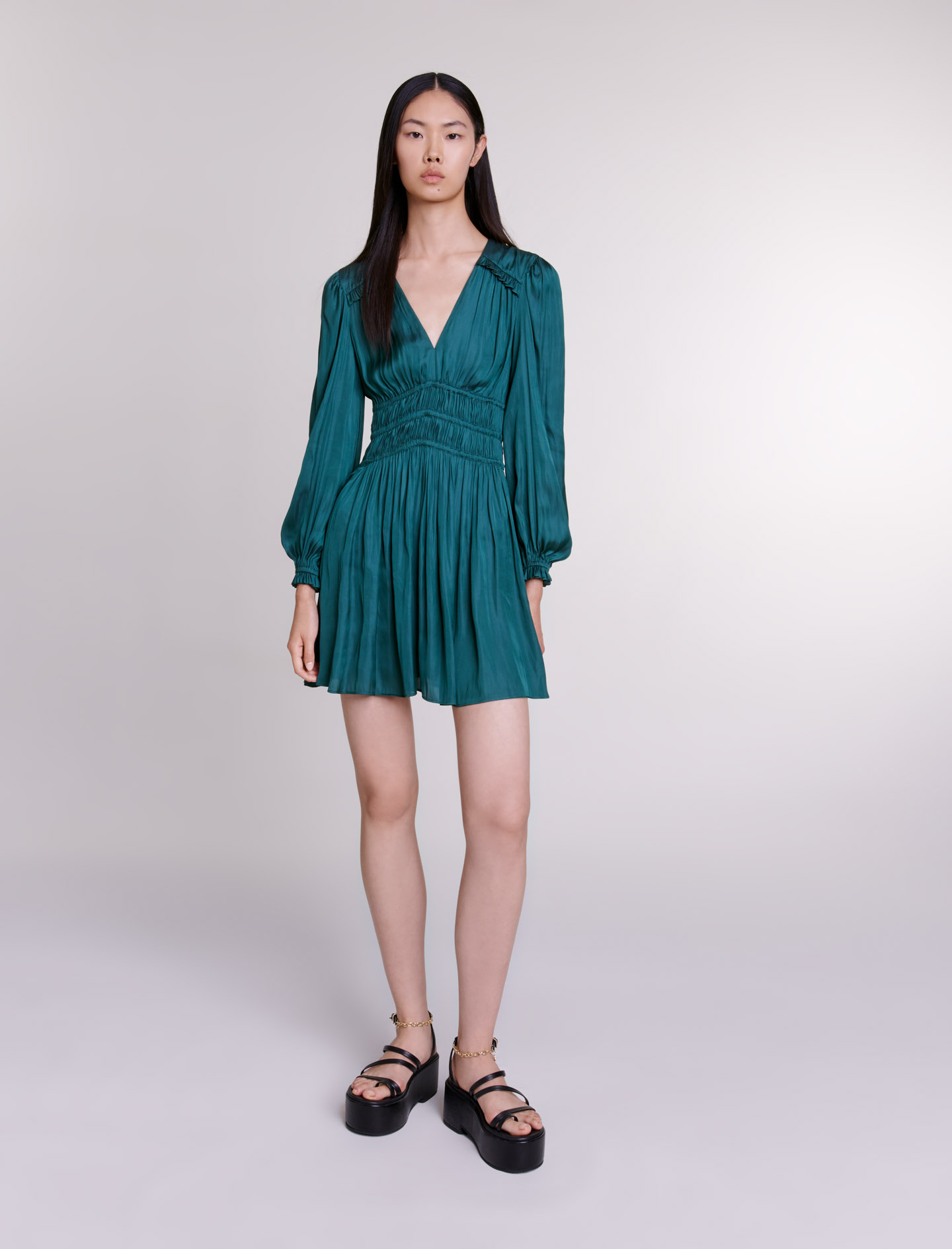 Maje Woman's polyester Short satin dress for Spring/Summer, in color Dark green / Green