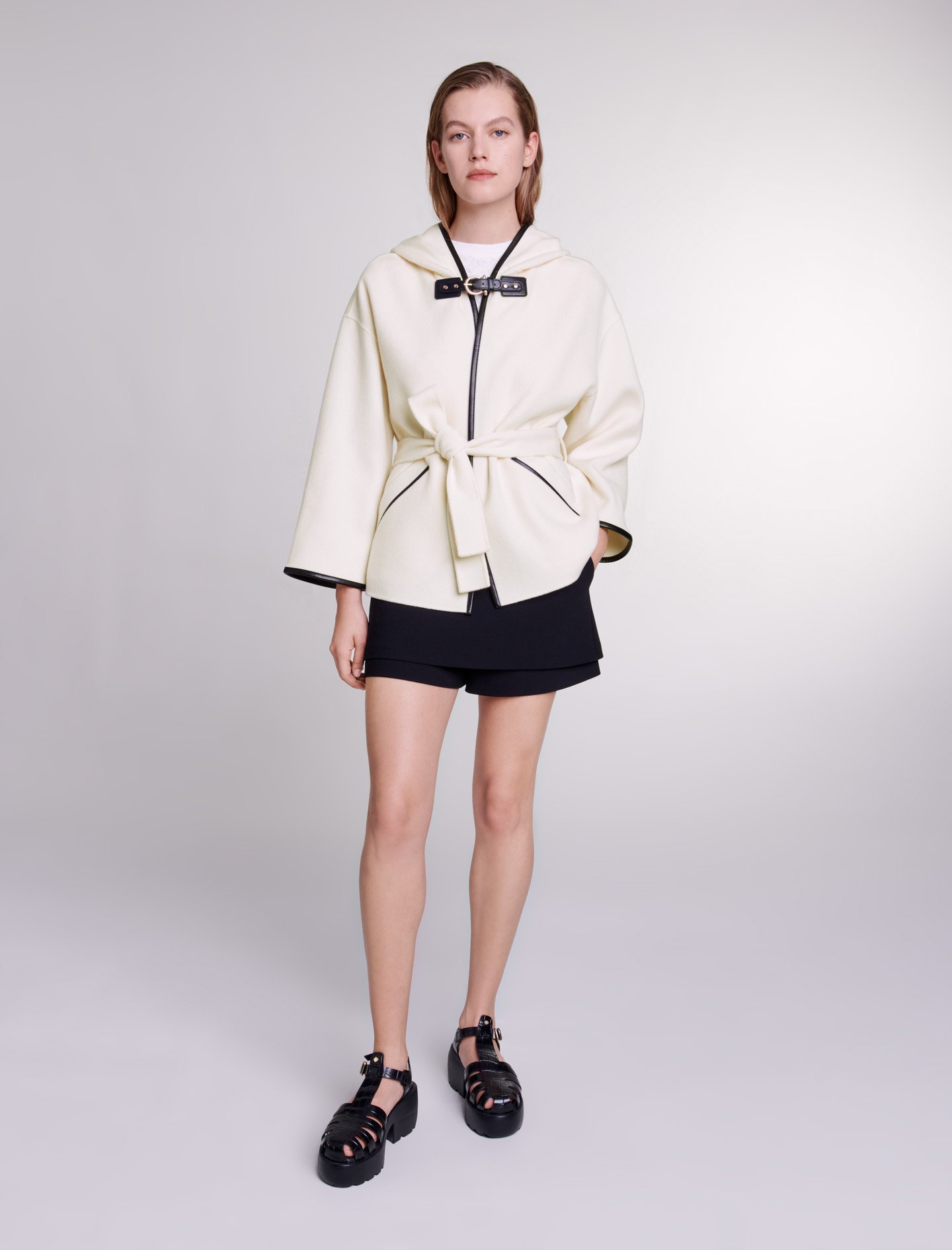 Mixte's wool, Cape-style wool coat for Spring/Summer, size Mixte-Coats-US L / FR 40, in color White / White