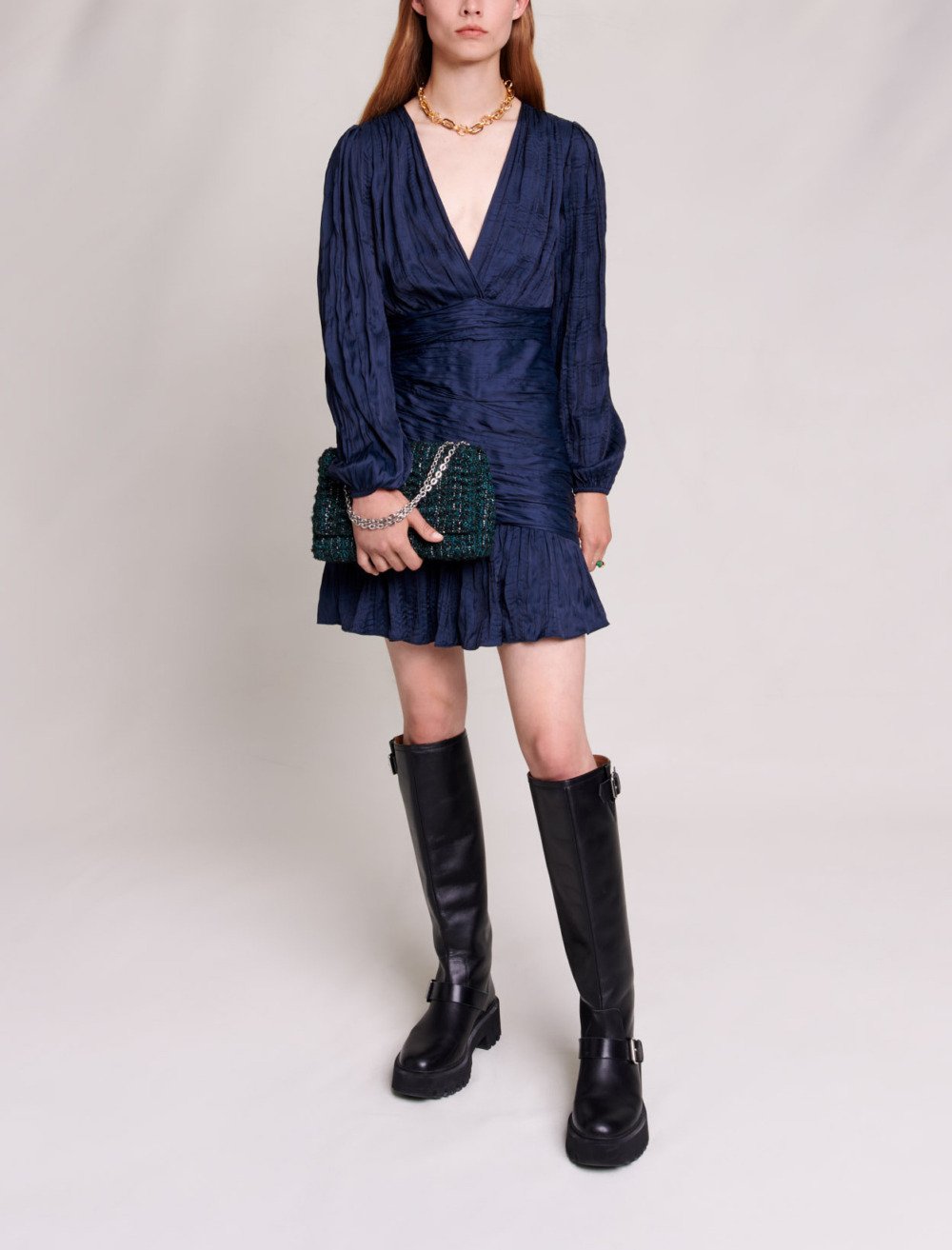 Maje Woman's polyester Short draped dress for Fall/Winter, in color Navy / Blue