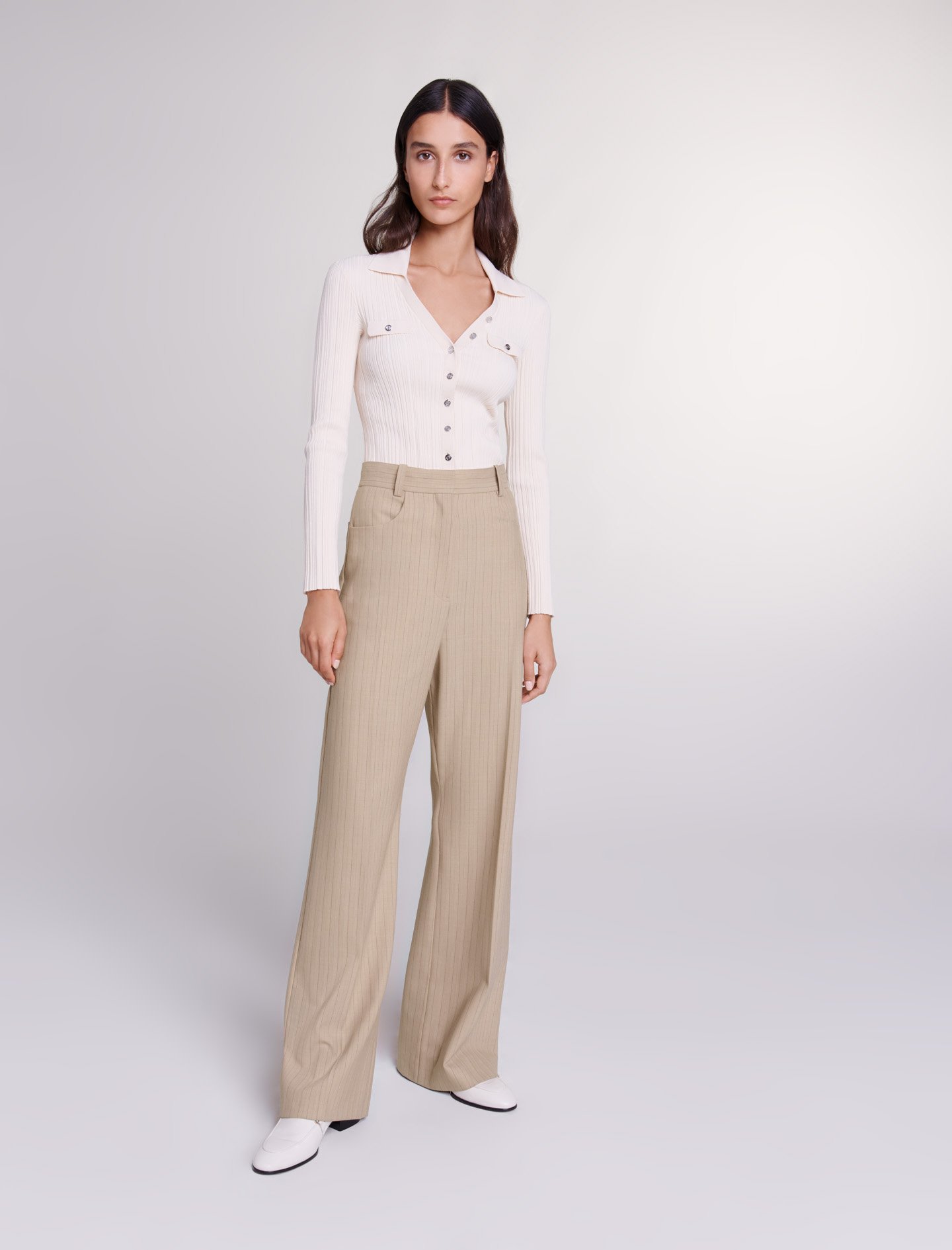 Woman's wool, High-waisted trousers for Spring/Summer, size Woman-50% Off -US XL / FR 41, in color Beige / Beige