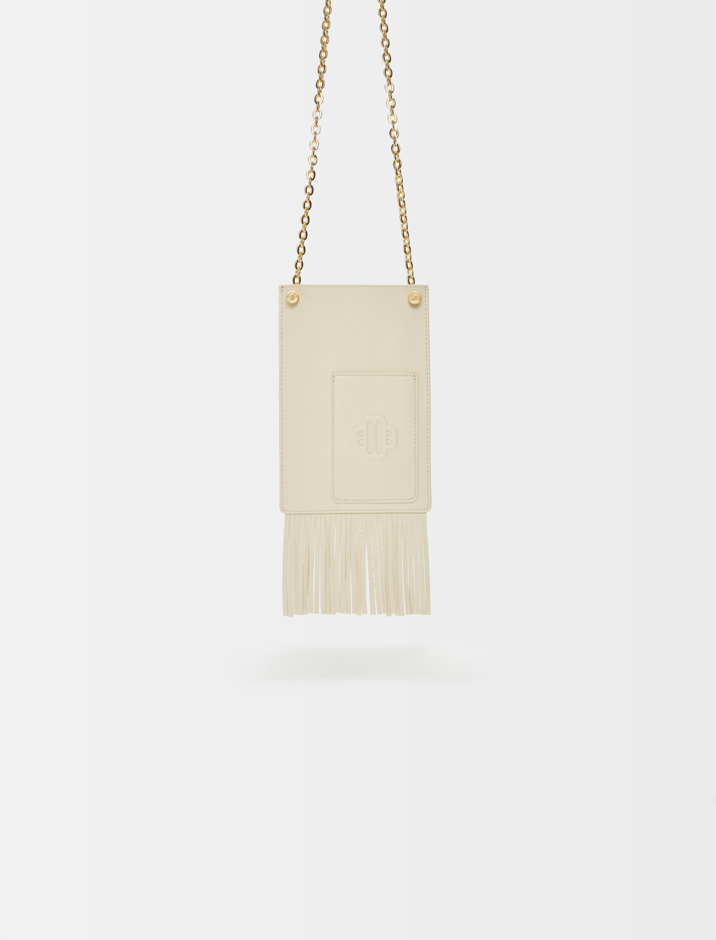 Woman's polyester Coating: Leather fringe phone bag for Spring/Summer, size Woman-See All-OS (ONE SIZE), in color Ecru Vanilla /