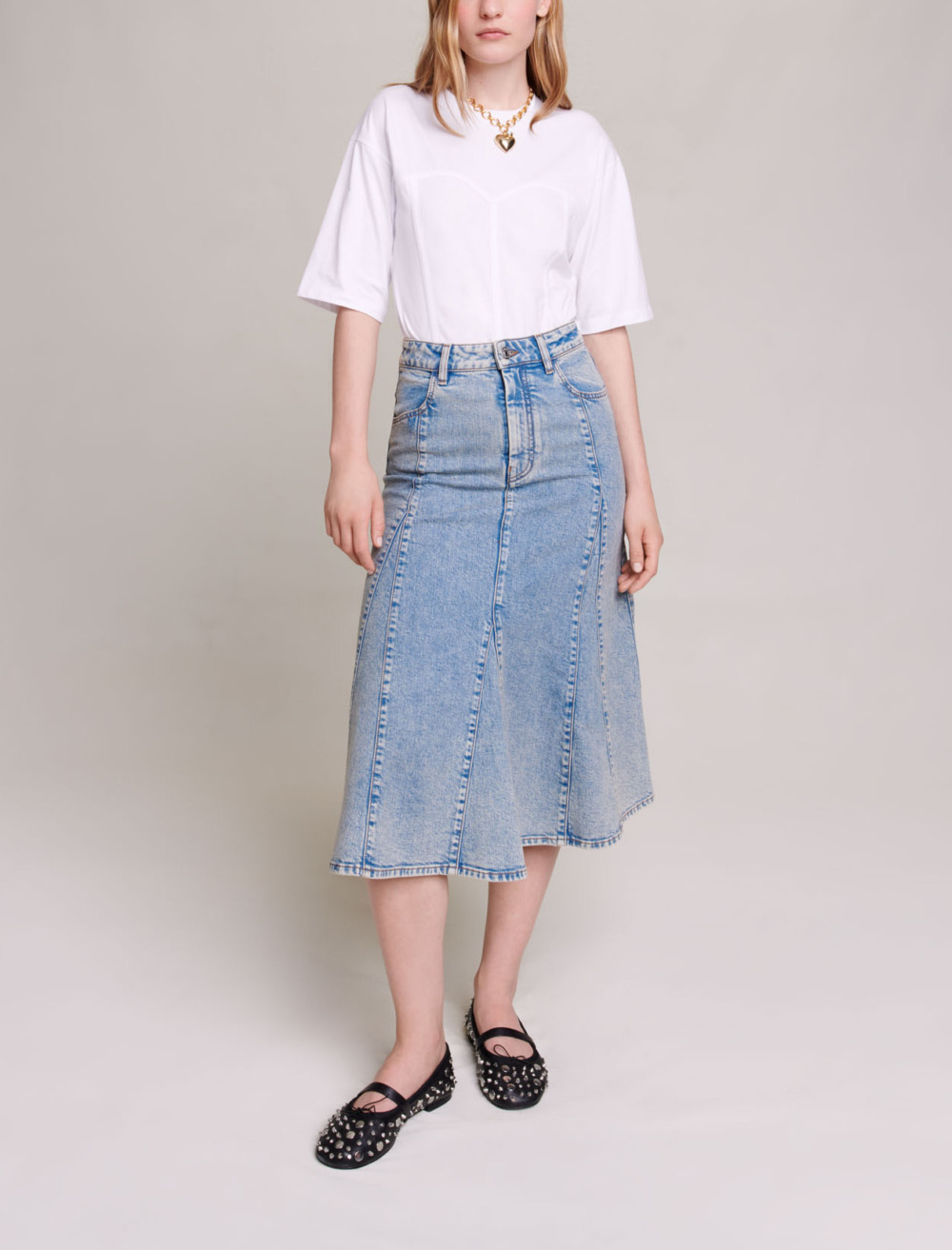 Maje Woman's cotton Denim midi skirt for Spring/Summer, in color Blue / Blue