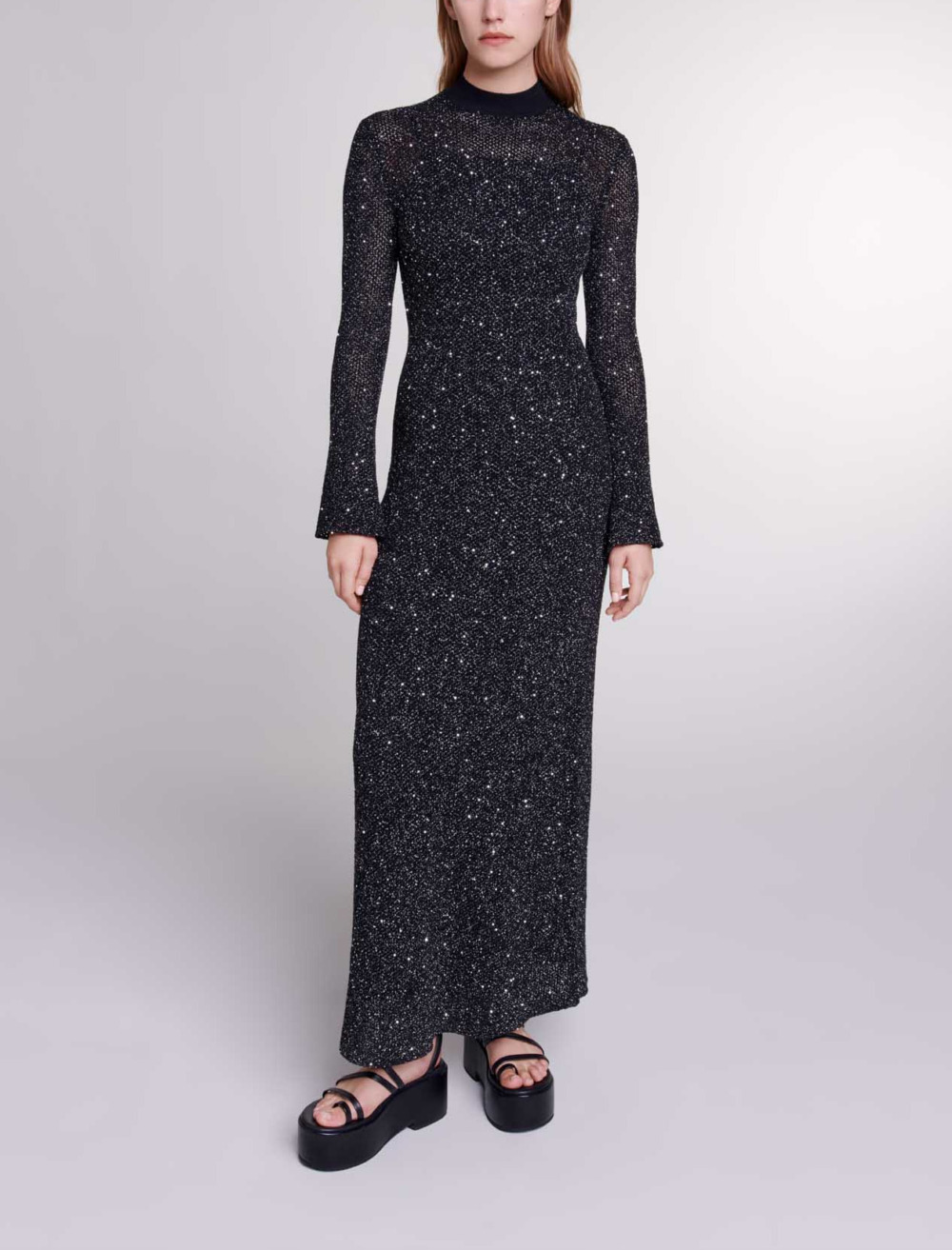 Maje Woman's polyester Knit maxi dress for Spring/Summer, in color Black / Black