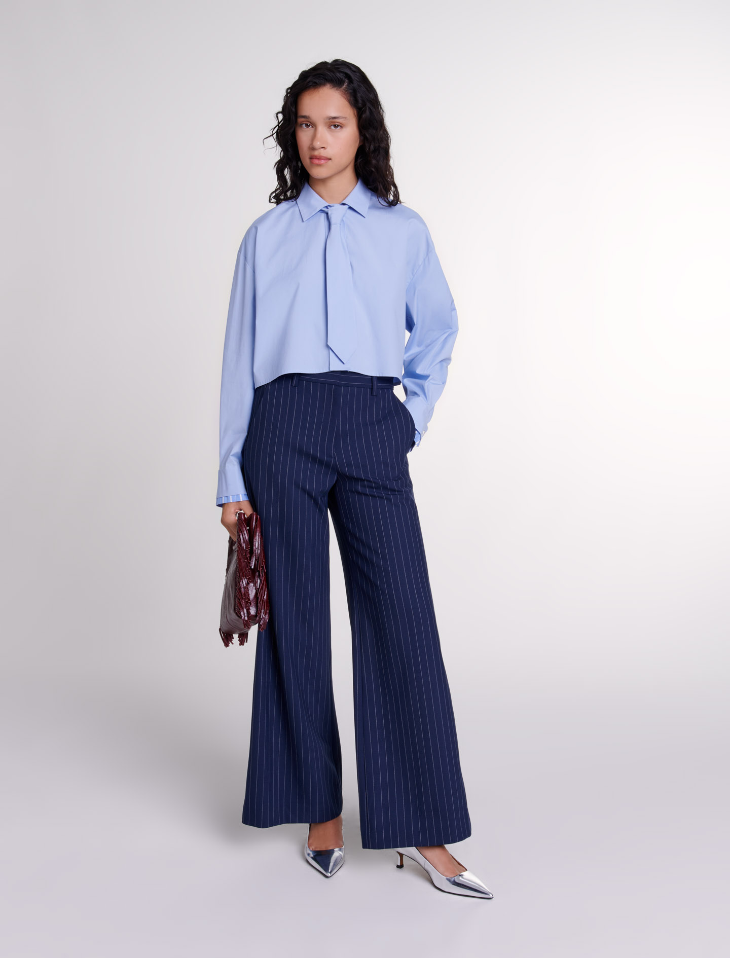 Maje Shirt With Removable Tie For Fall/winter In Blue