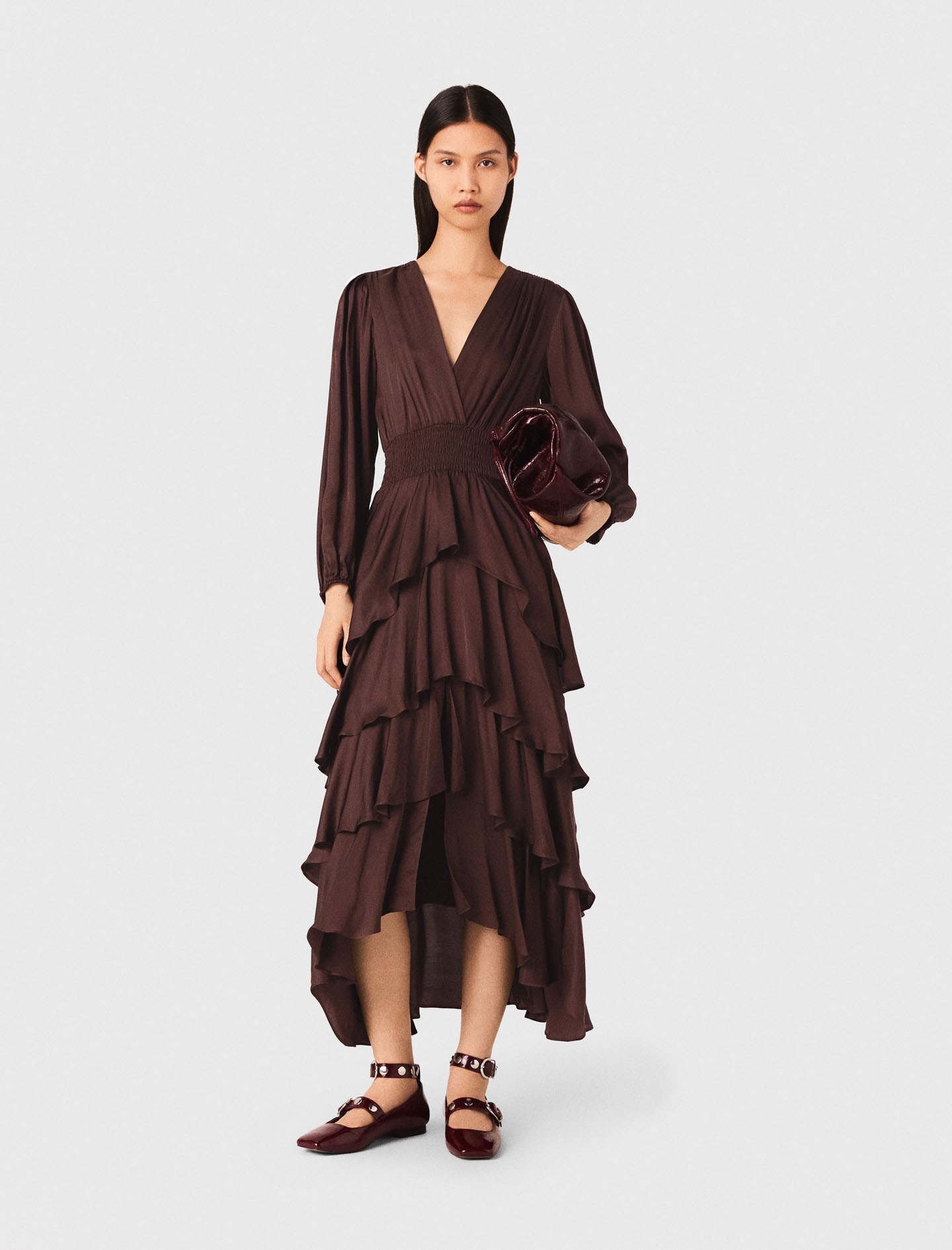 Flowy ruffled maxi dress Brown For Women | Maje Flowy ruffled maxi dress Brown For Women | Maje