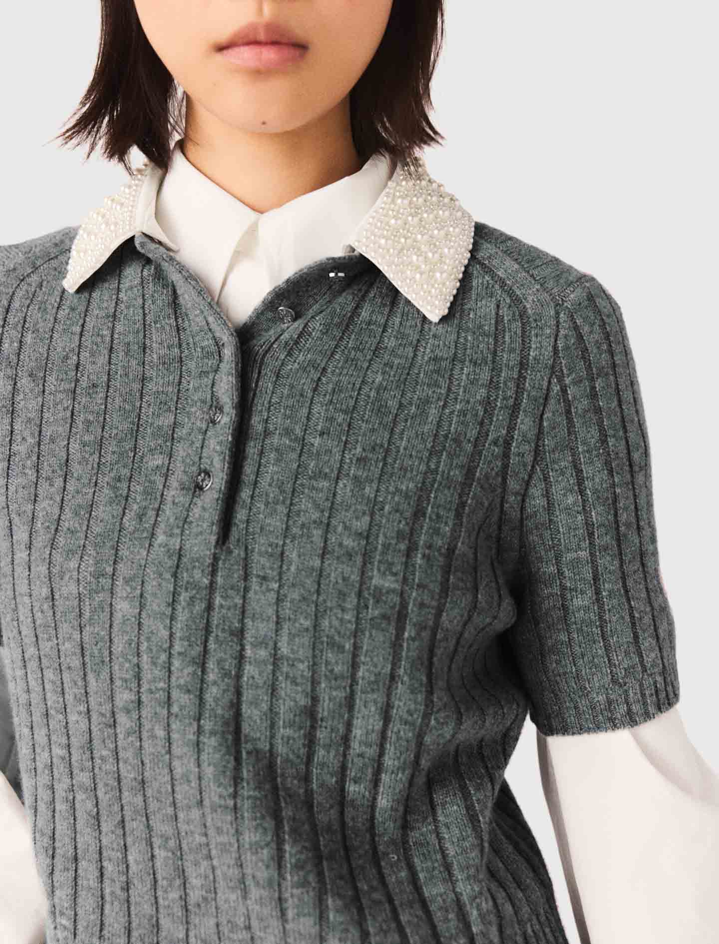 Removable Beaded Collar Sweater