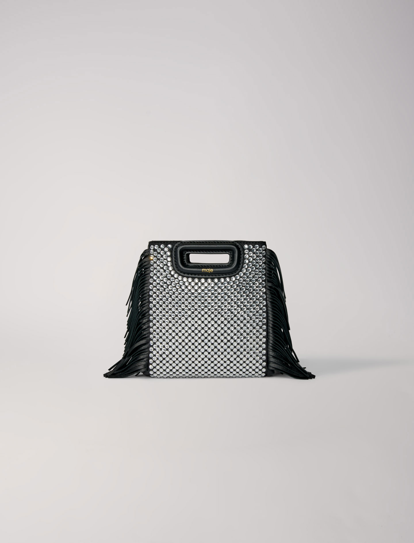 Maje Woman's polyester Lining: M mini leather bag with rhinestones for Fall/Winter, in color Black / Black