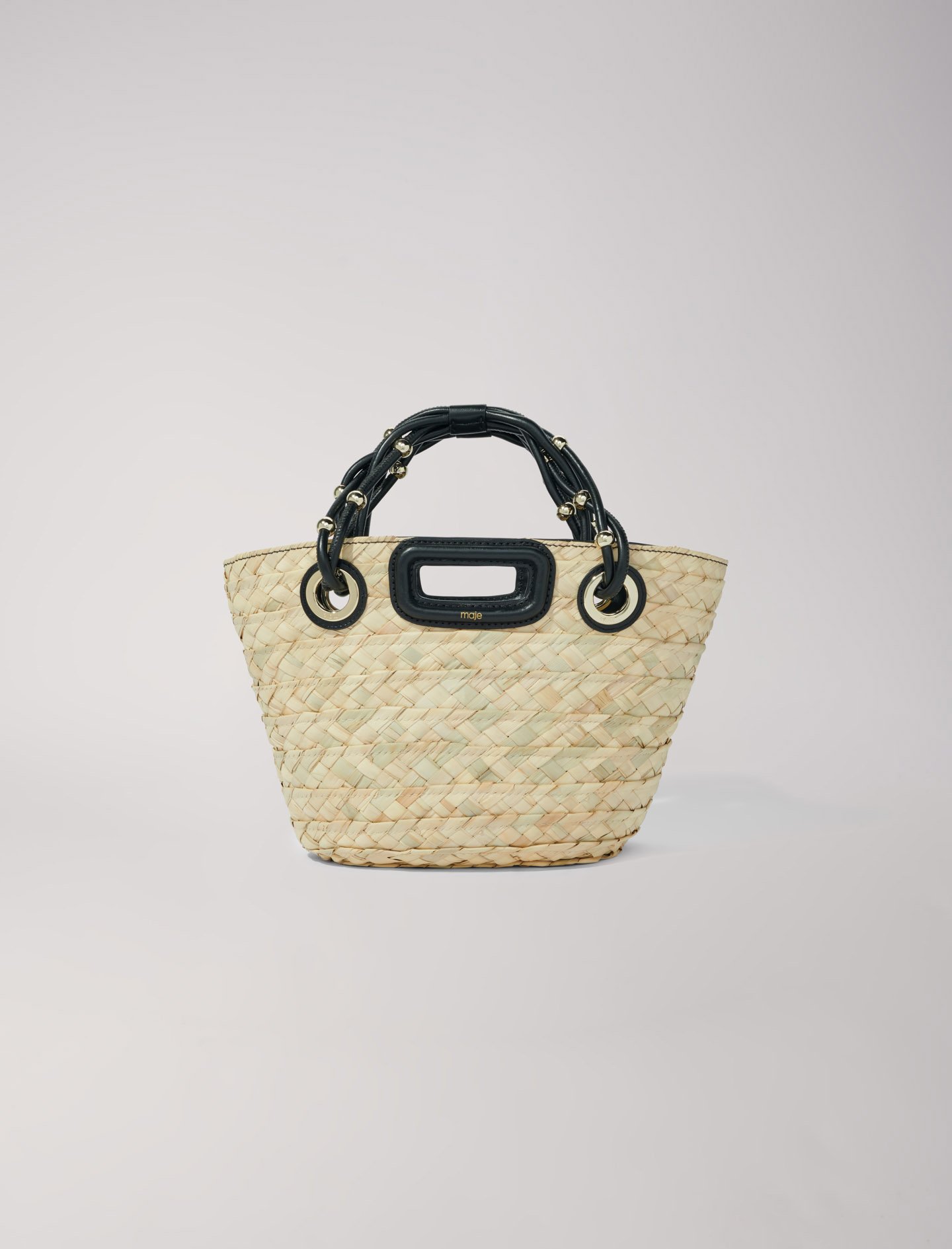 Woman's palm Lining: Mini woven basket bag for Spring/Summer, size Woman-All Bags-OS (ONE SIZE), in color Black / Black