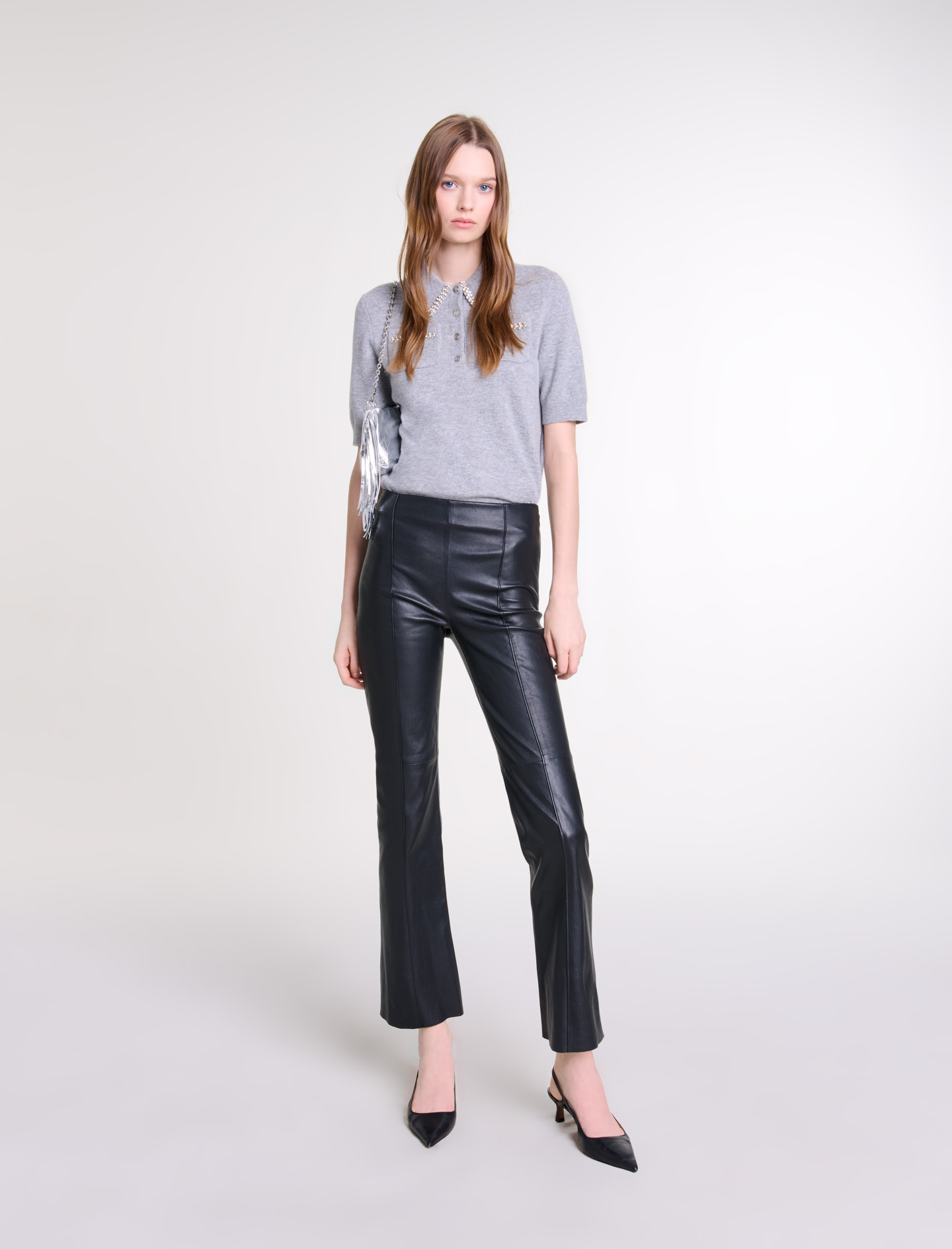 Woman's cotton, Leather trousers for Fall/Winter, size Woman-Pants & Jeans-US XL / FR 41, in color Black / Black