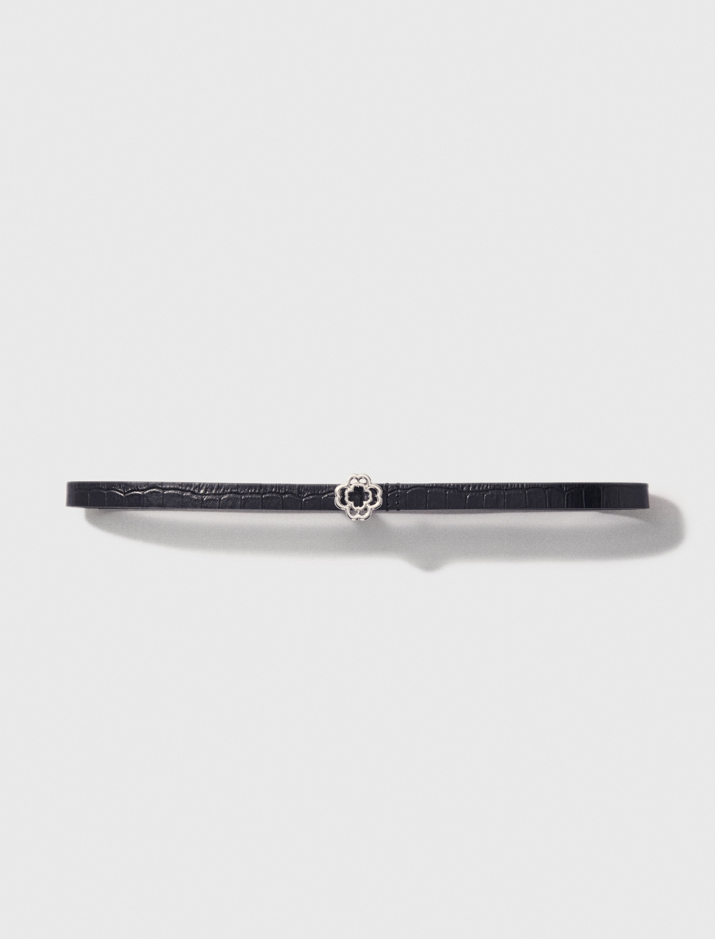 Maje Woman's polyester Slim mock croc leather Clover belt for Spring/Summer, in color Black / Black