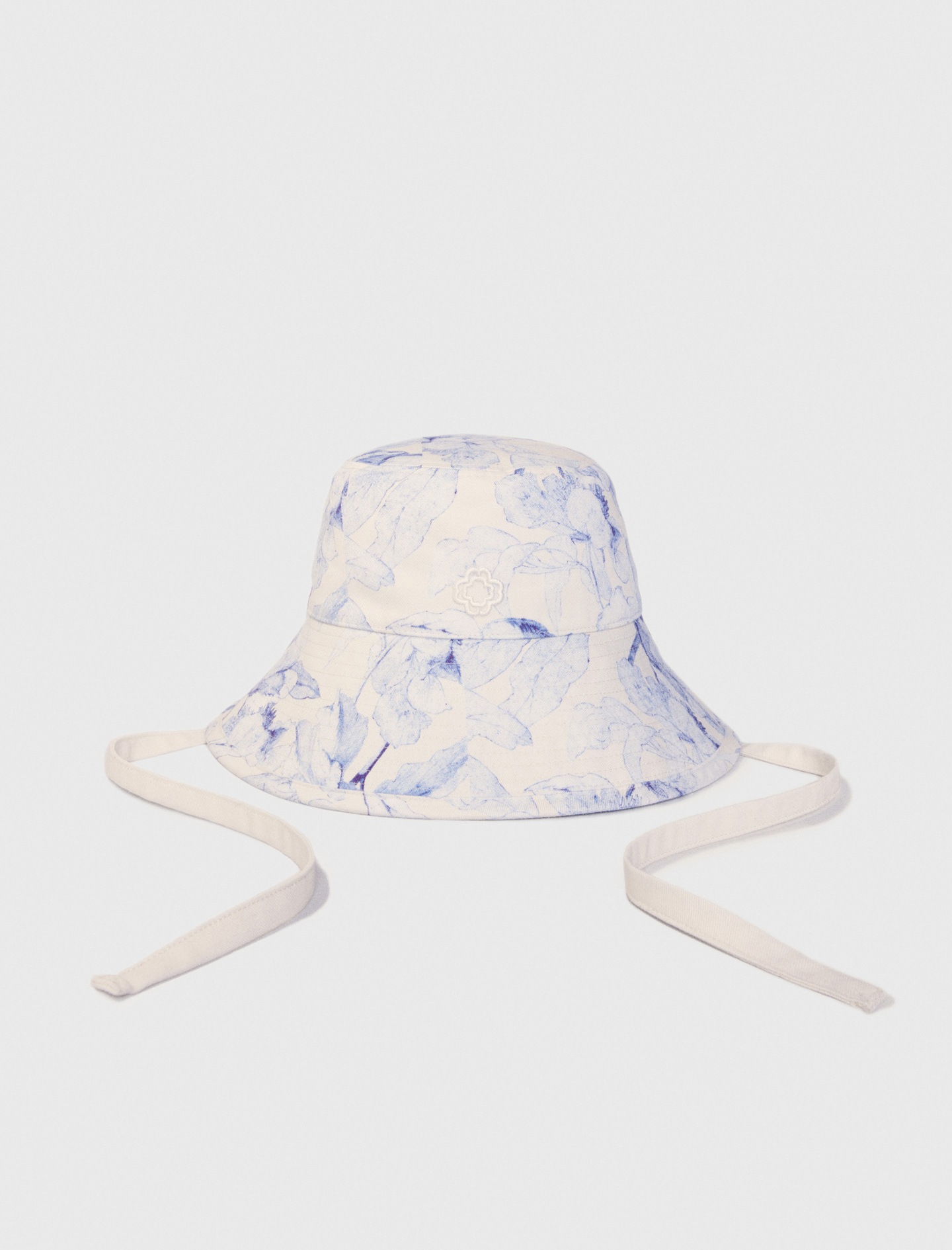 Woman's cotton Watercolour themed long bucket hat for Spring/Summer, size One Size, in color White/Blue / Blue