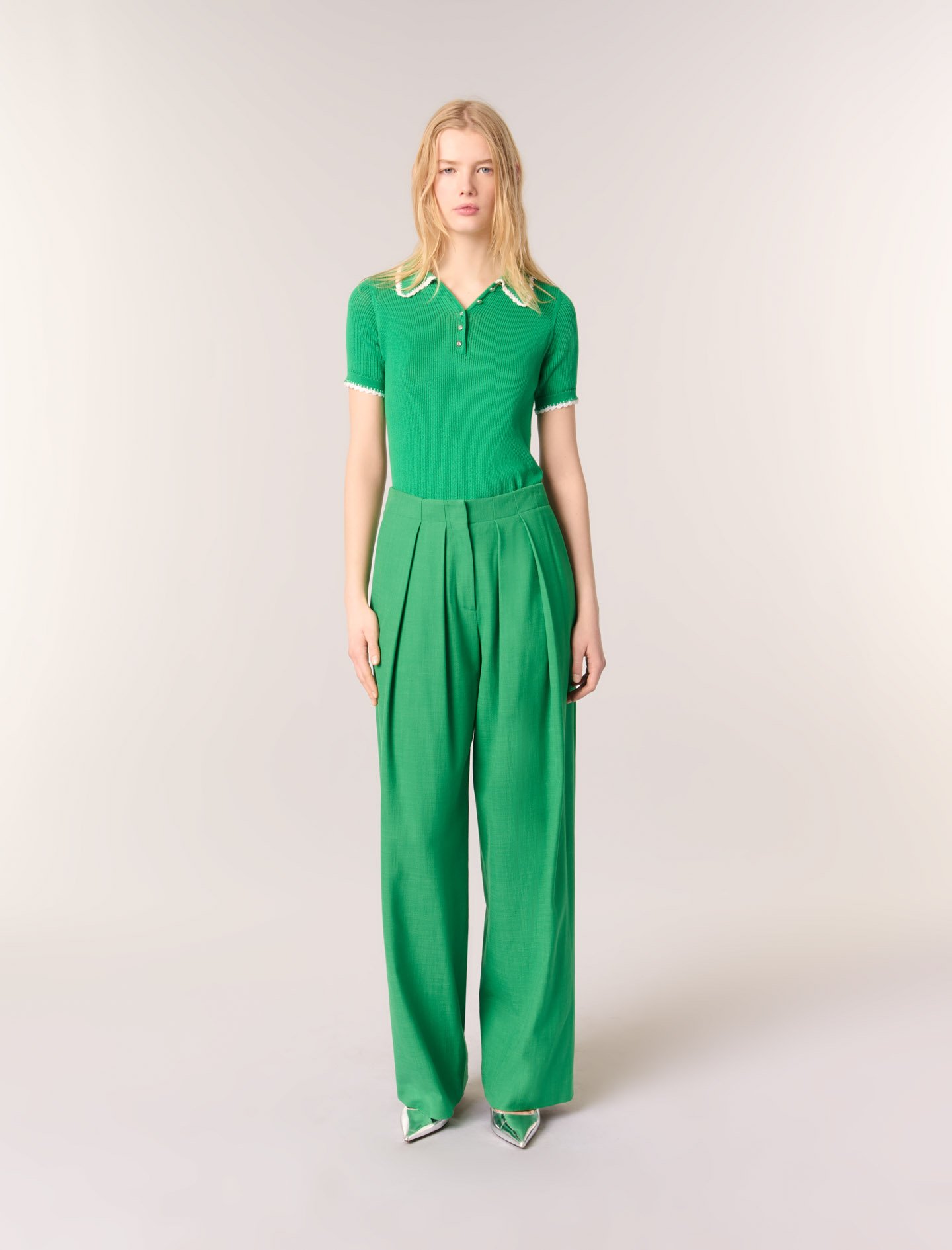 Woman's viscose Suit trousers for Spring/Summer, size Small, in color Green / Grey