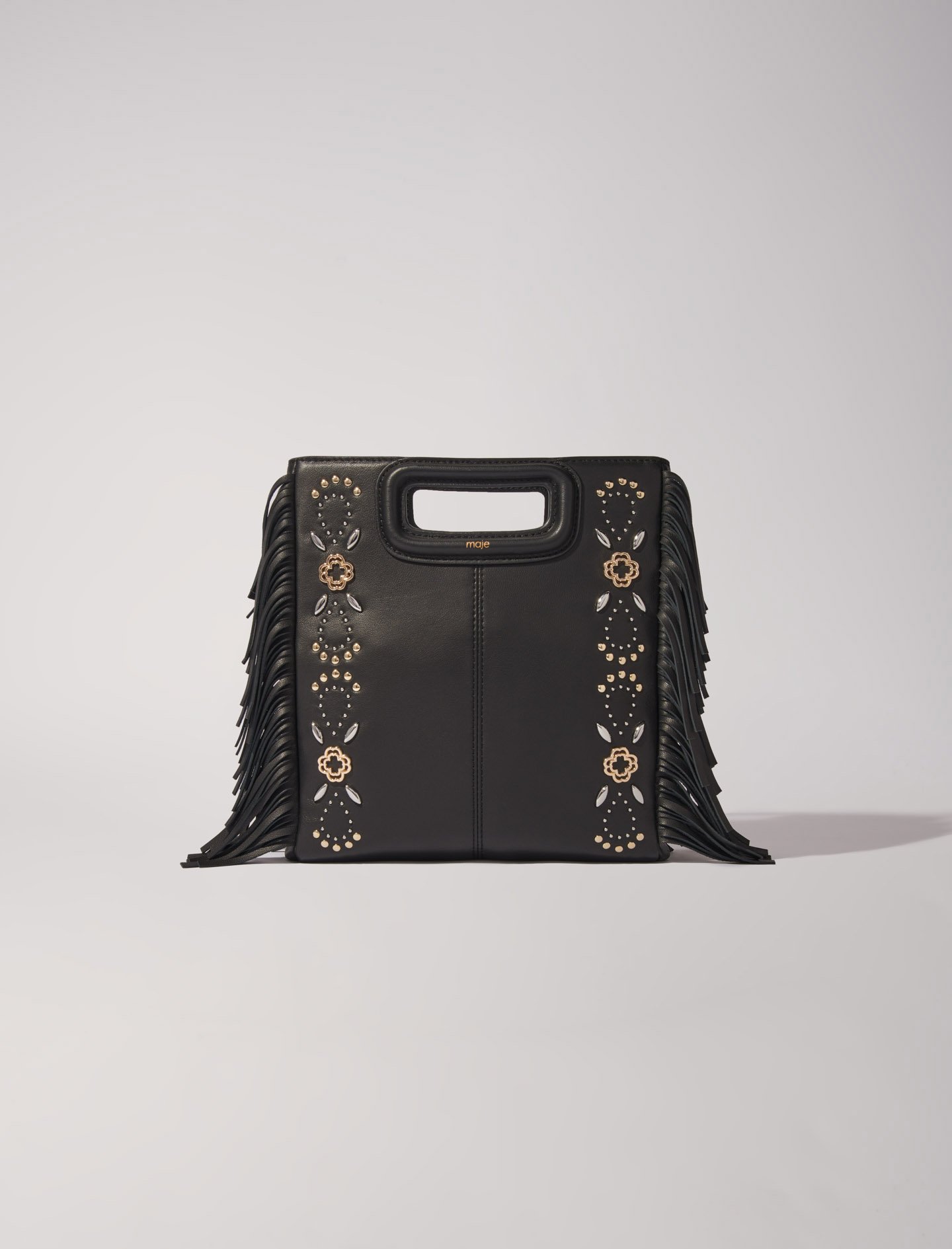 Shop Maje Woman's Polyester Rivet: Studded Leather M Bag For Fall/winter In Black