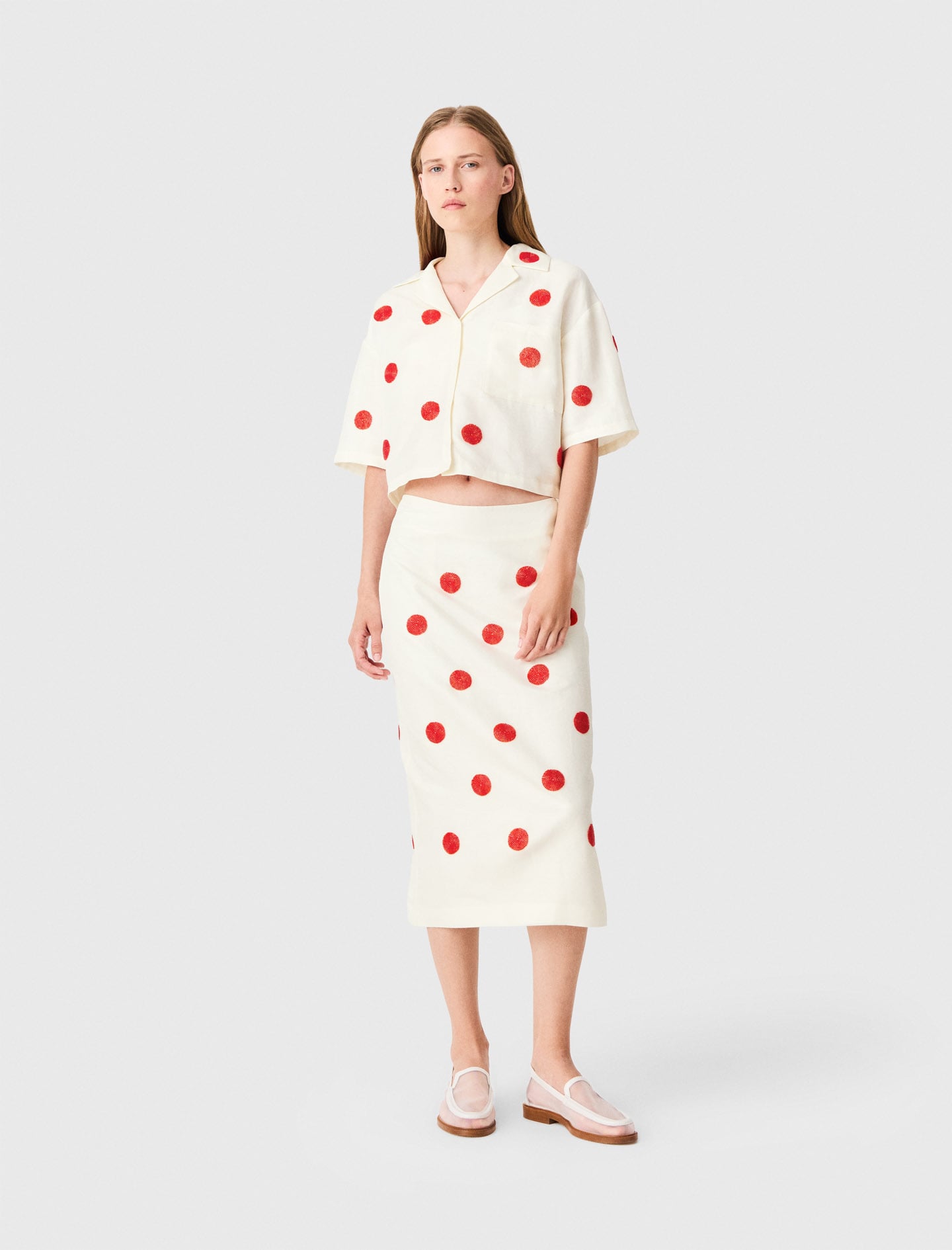 Embroidered linen and silk shirt White For Women | Maje