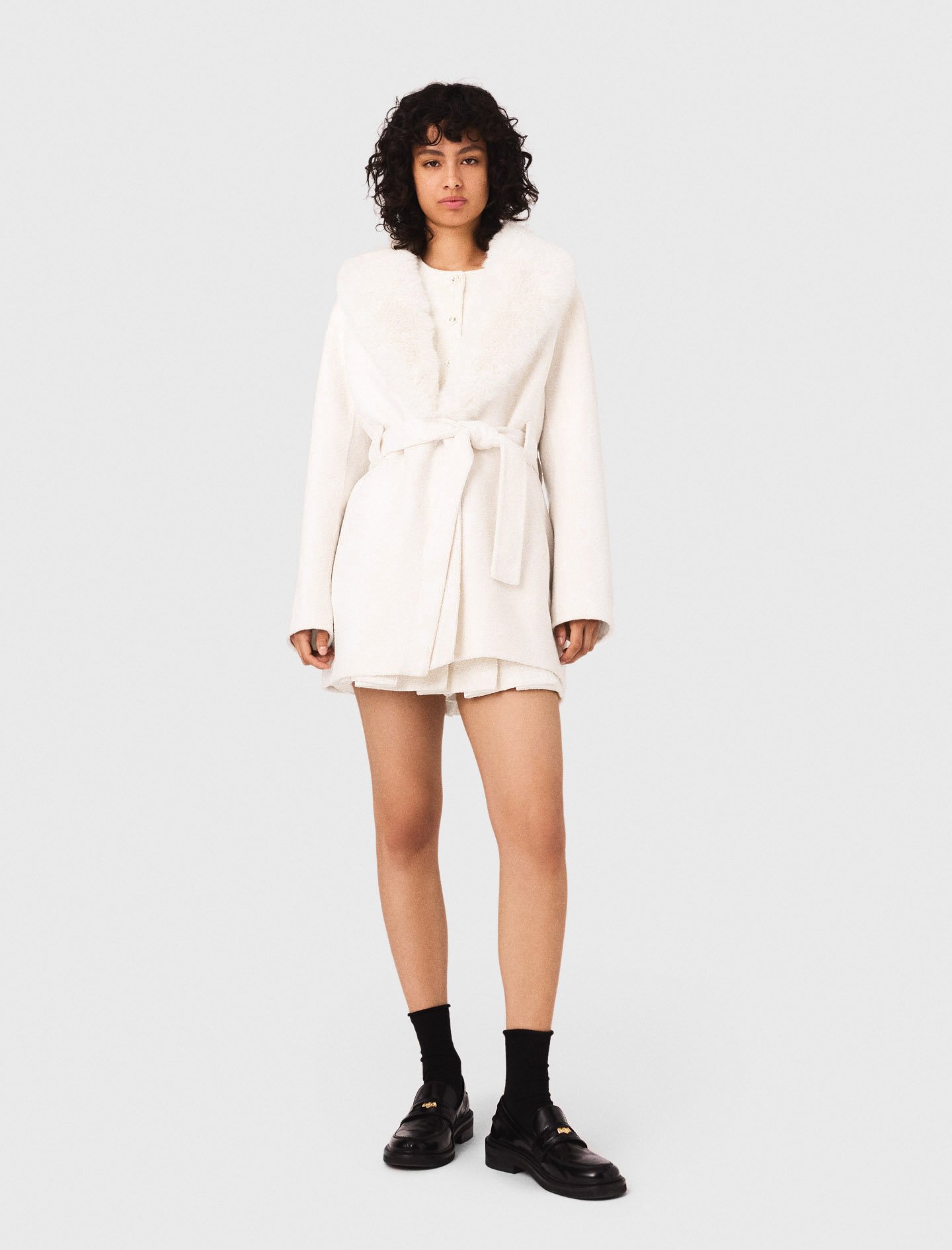 Belted short coat White For Women | Maje