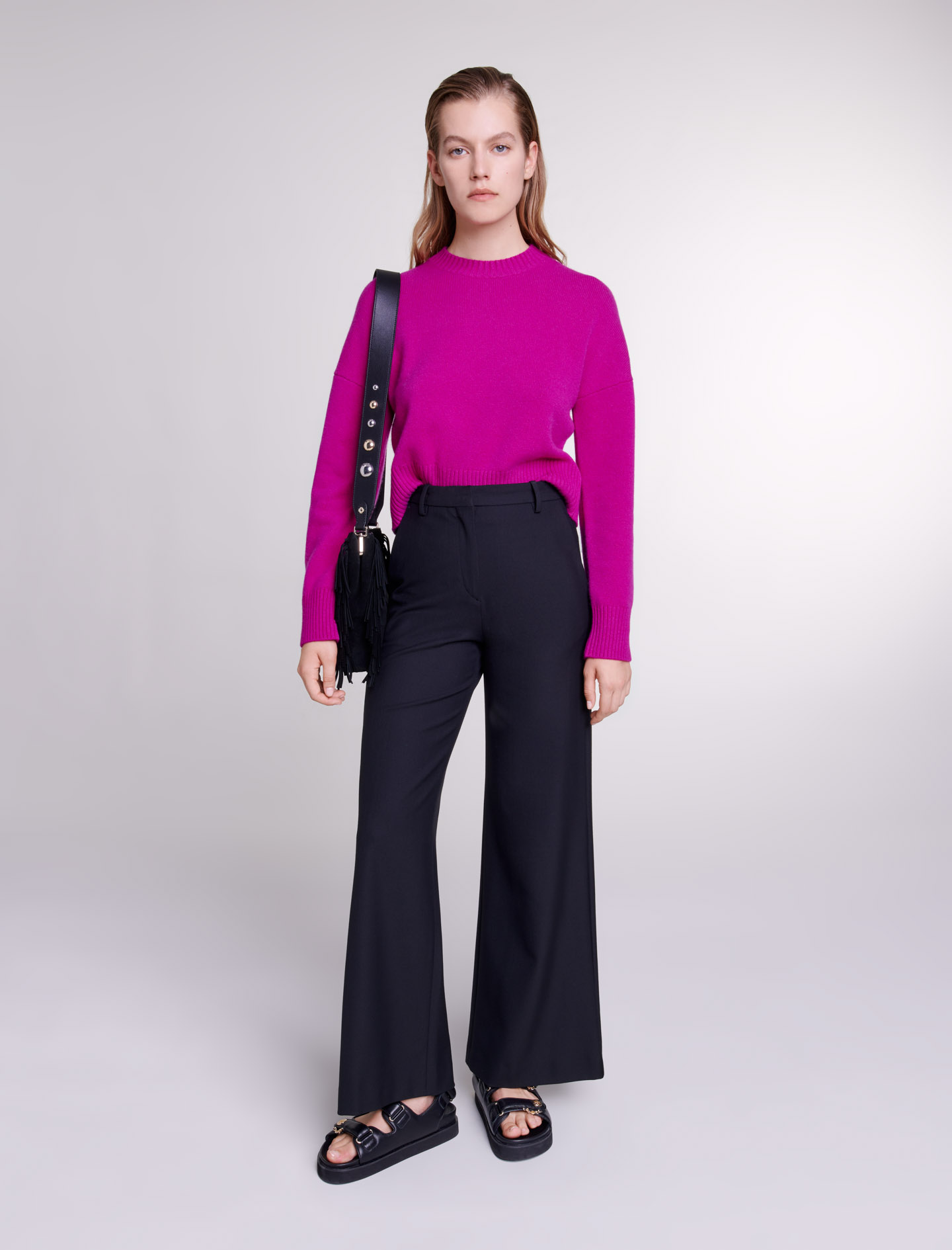 Maje Woman's polyester, Flared trousers for Spring/Summer, in color Black / Black