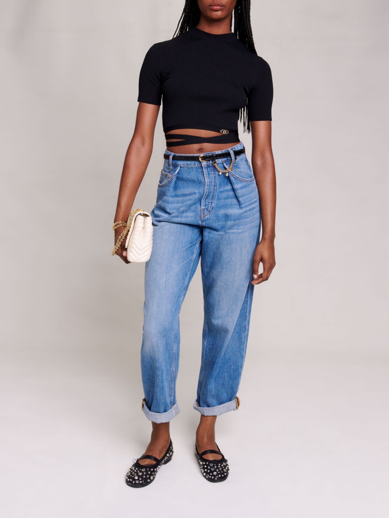 Maje Woman's viscose Criss-cross cropped top for Spring/Summer, in color Black / Black