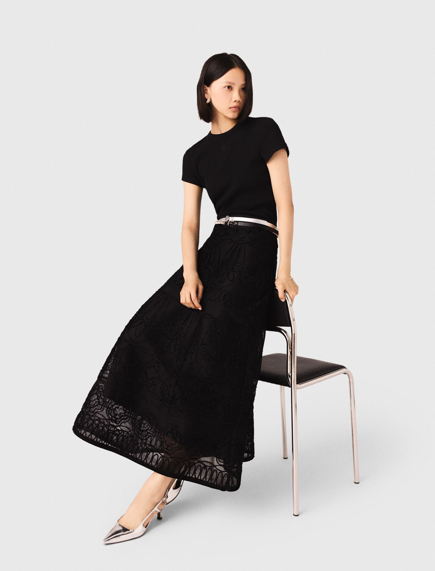 Embroidered Basket-Weave Skirt