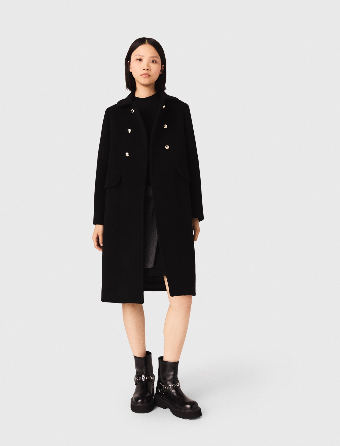 Long wool blend coat Black / Gray For Women | Maje