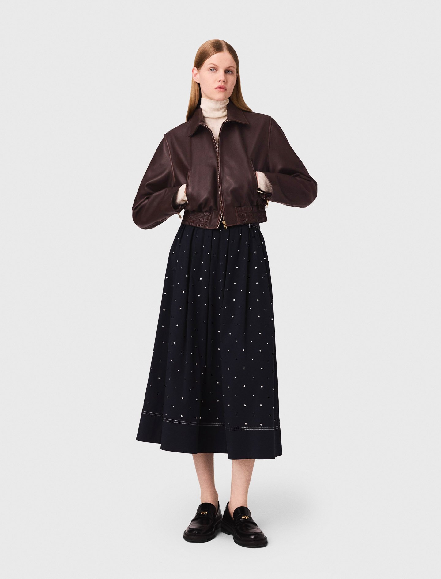 Maje Woman's leather Vintage leather cropped jacket for Fall/Winter, in color brown /