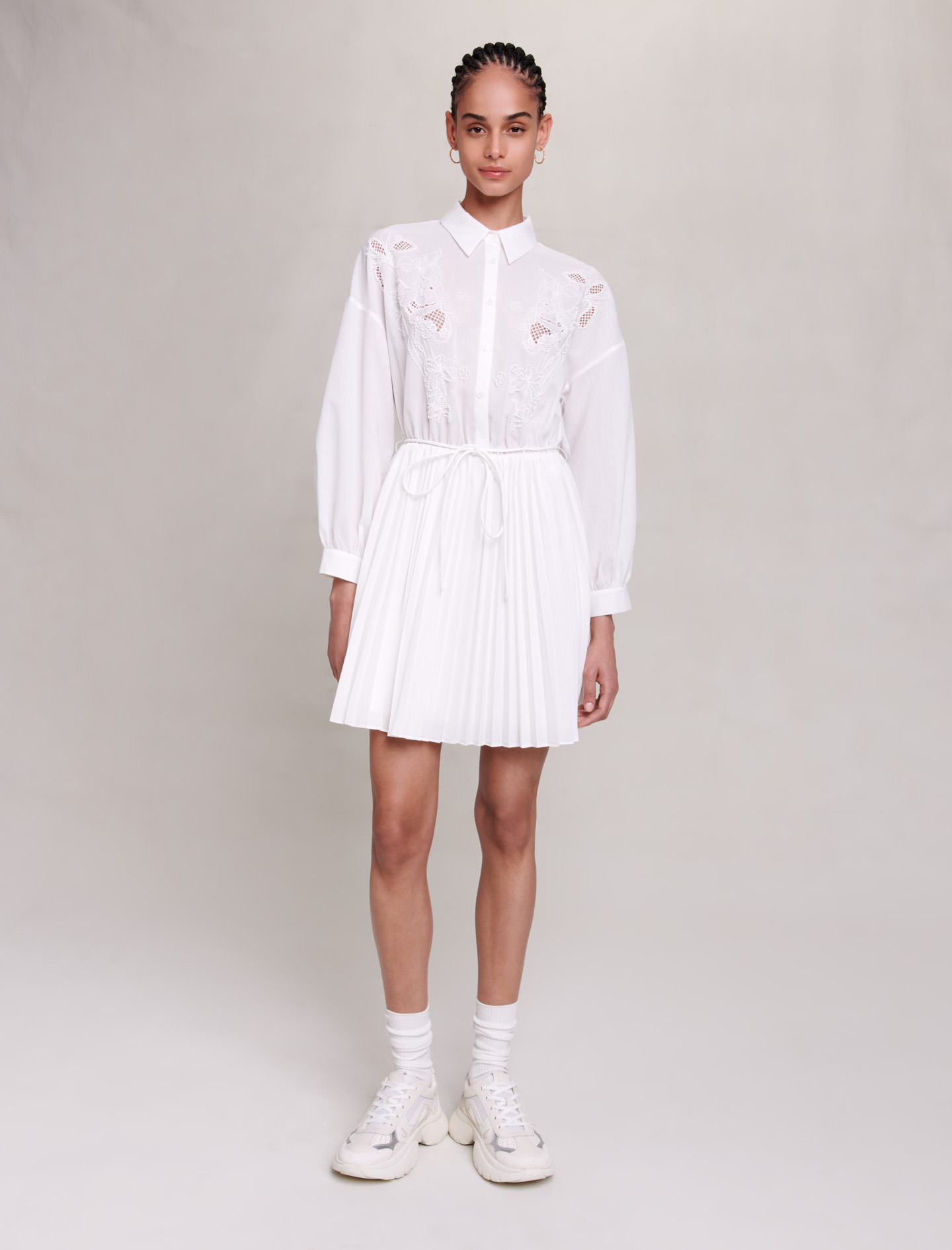 Maje Woman's polyester, Short shirt dress for Fall/Winter, in color White / White