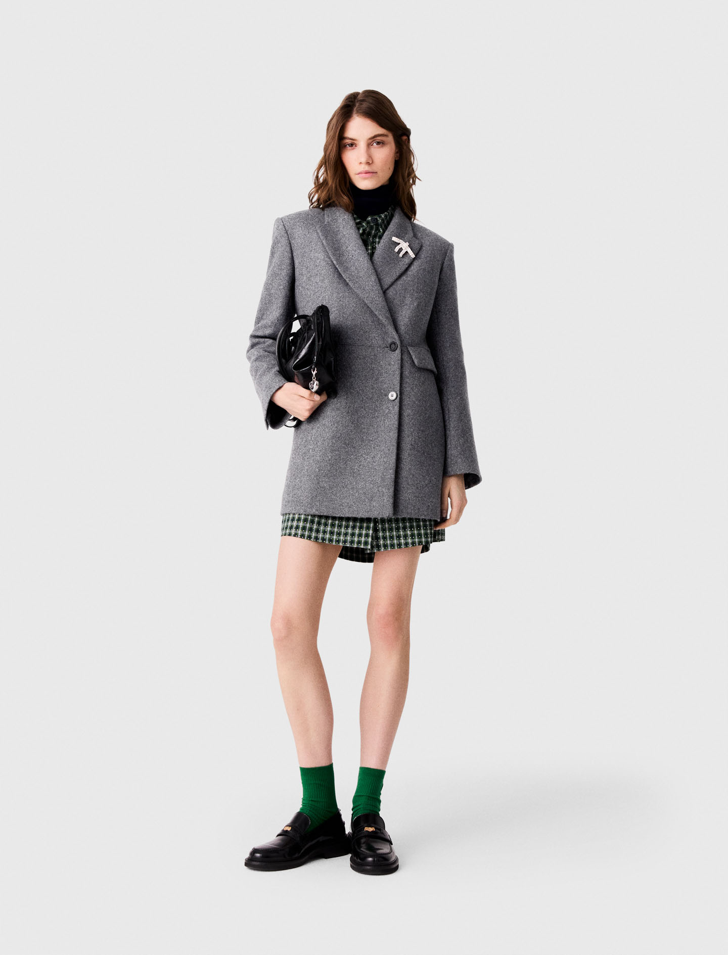 Mid-length wool blend coat Black / Gray For Women | Maje