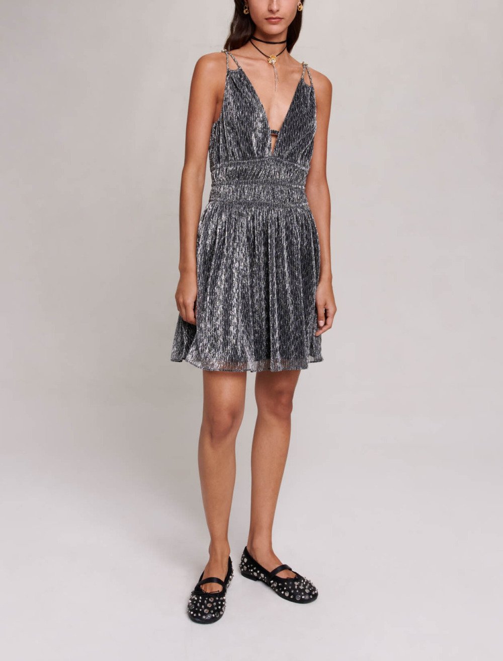 Maje Woman's metalized Short silver dress for Fall/Winter, in color Silver / Grey