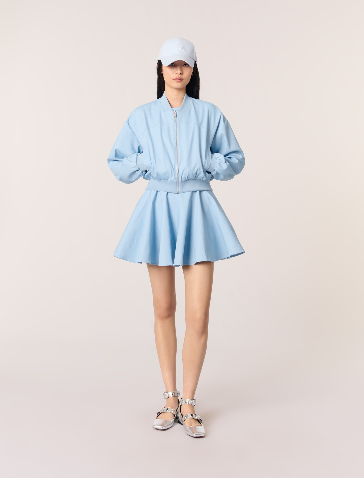 Cropped denim bomber jacket Blue For Women | Maje