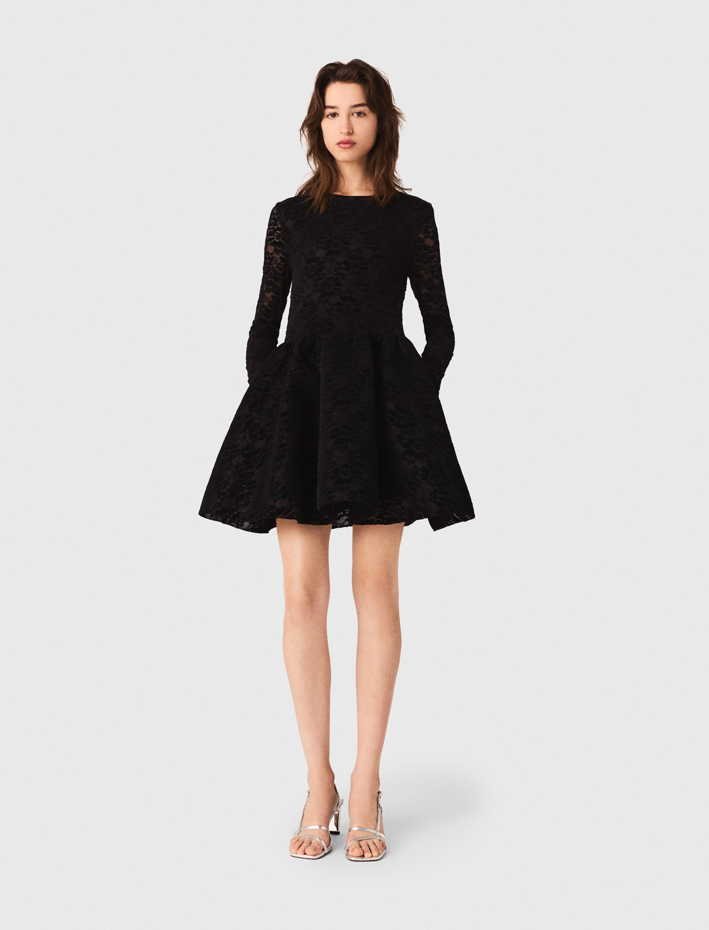 Flared velvet short dress Black / Gray For Women | Maje