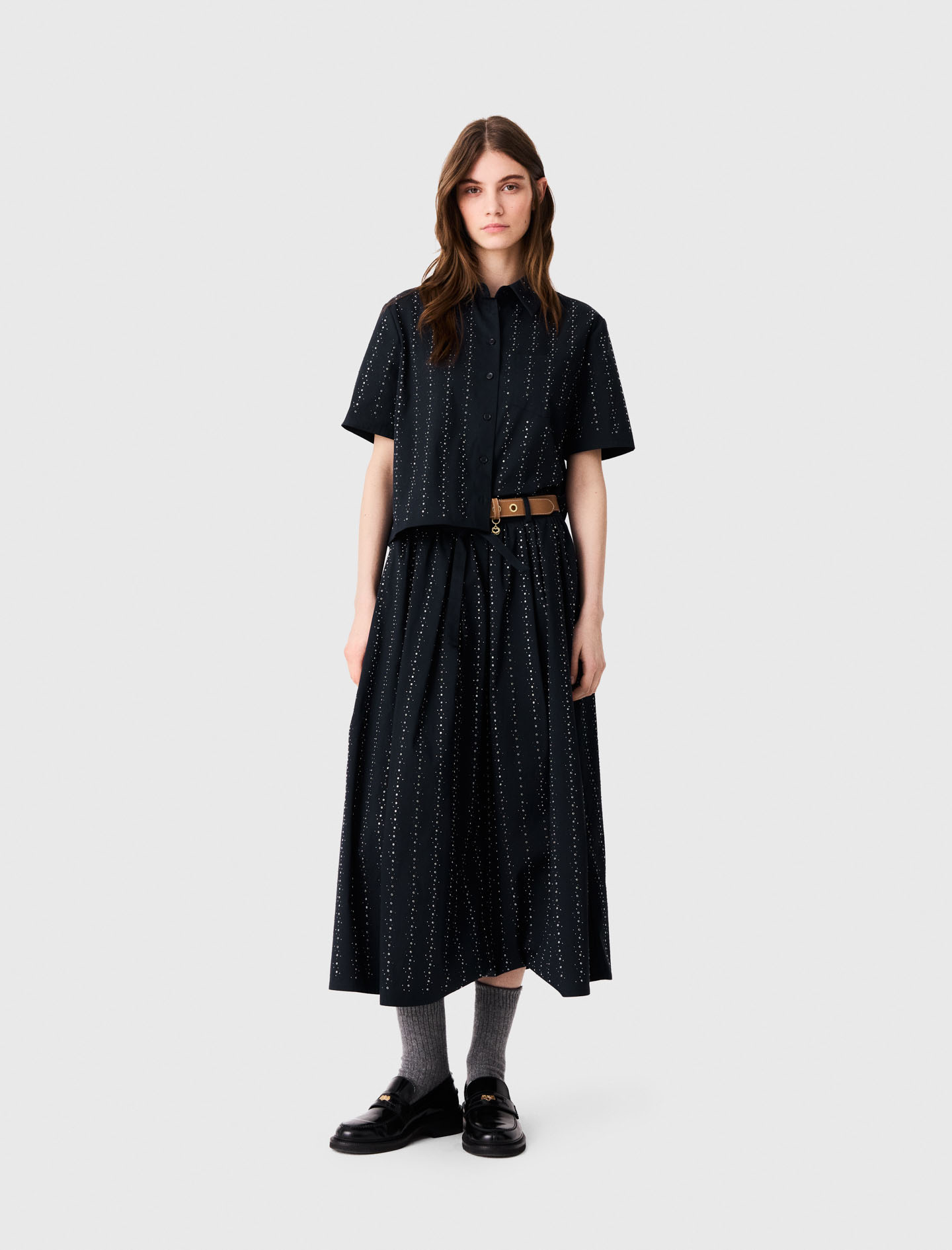 Long Rhinestone Cotton Skirt