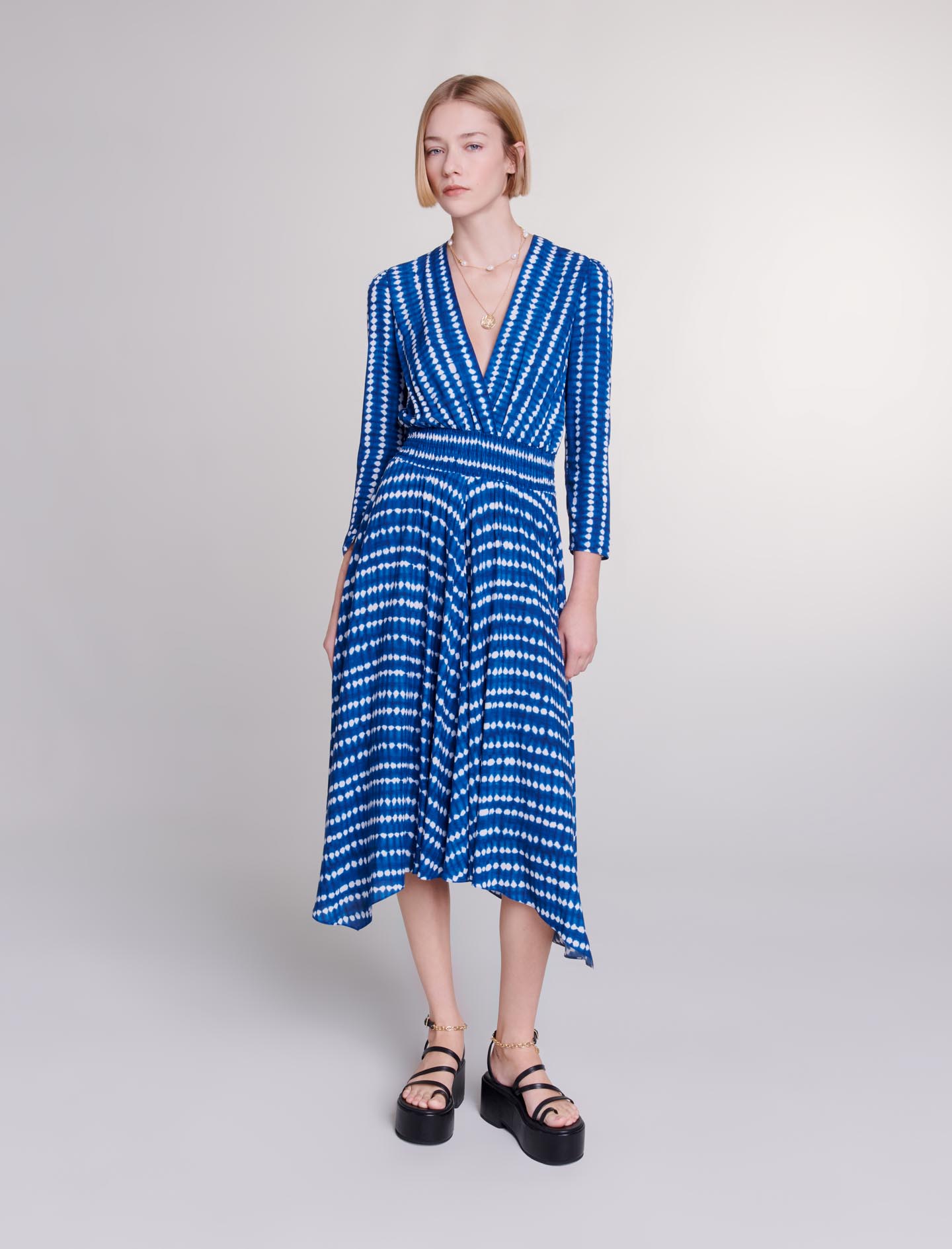 Maje Woman's viscose Asymmetrical maxi dress for Spring/Summer, in color Tie-dye blue drop print /