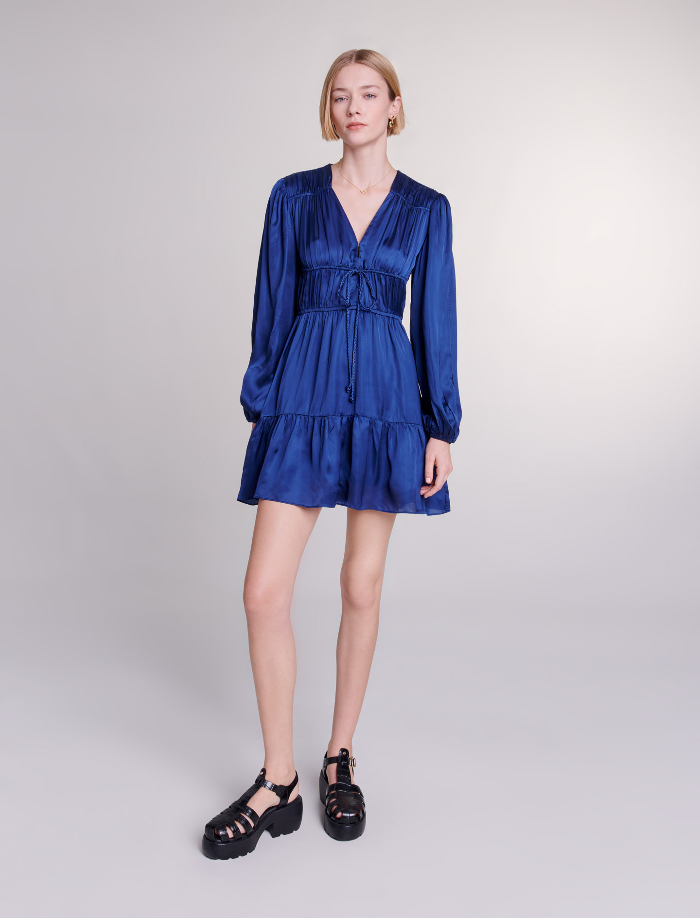 Maje Woman's cupro Lower lining: Short satin-look dress for Spring/Summer, in color Navy / Blue
