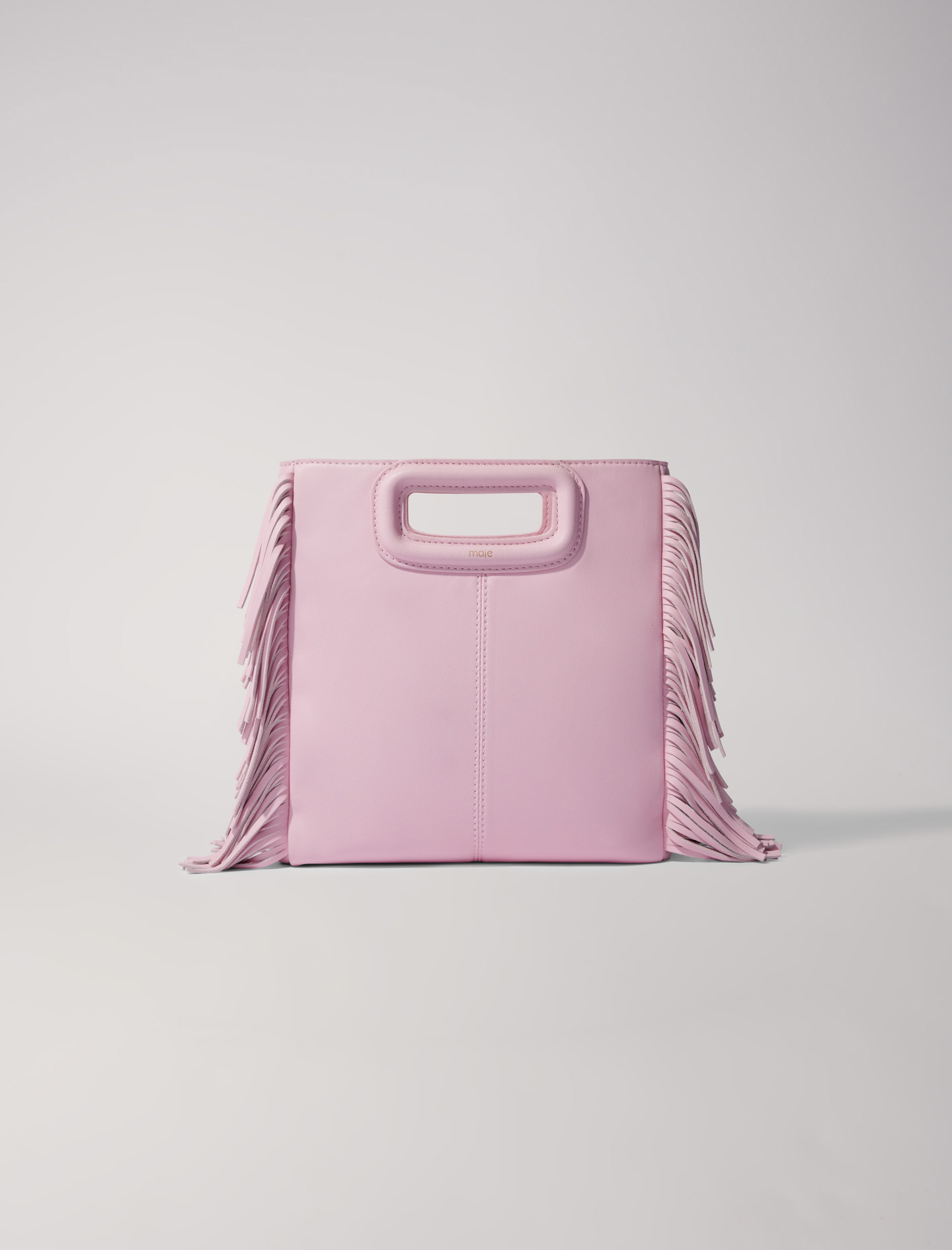 Woman's polyester Leather: Smooth leather M bag with fringing for Spring/Summer, size Woman-All Bags-OS (ONE SIZE), in color Pale Pink / Red