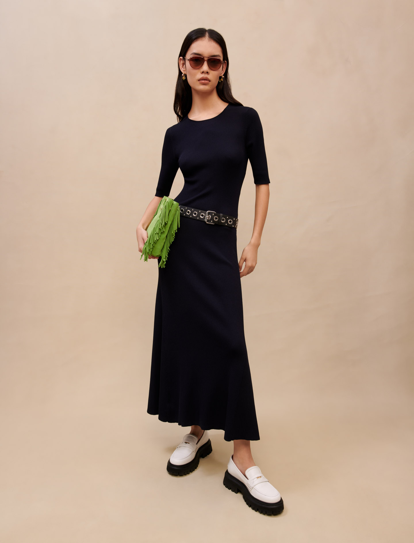 Maje Woman's viscose, Long cut-out knit dress for Fall/Winter, in color Navy / Blue