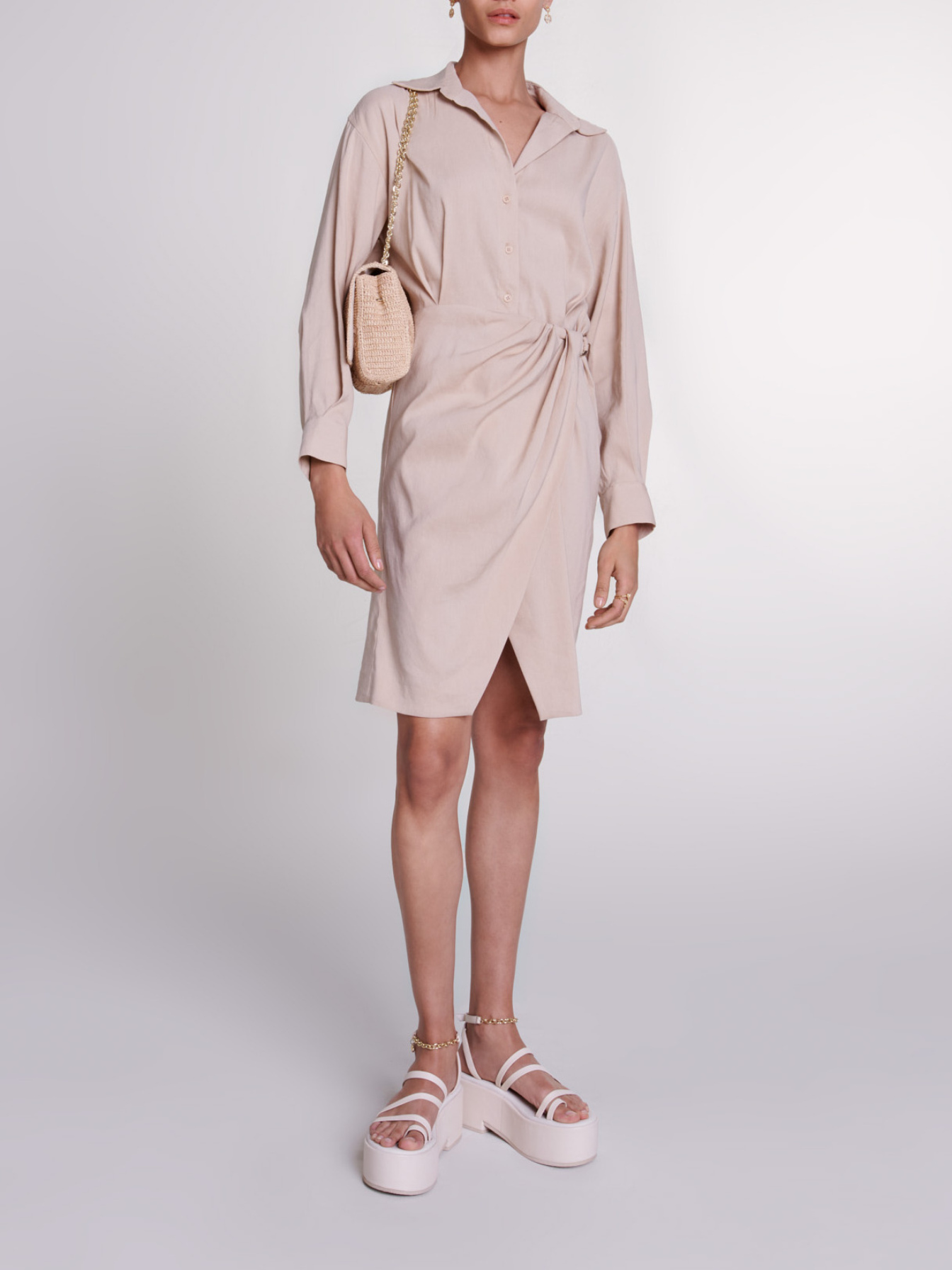 Maje Woman's linen Linen midi dress for Spring/Summer, in color Beige / Beige