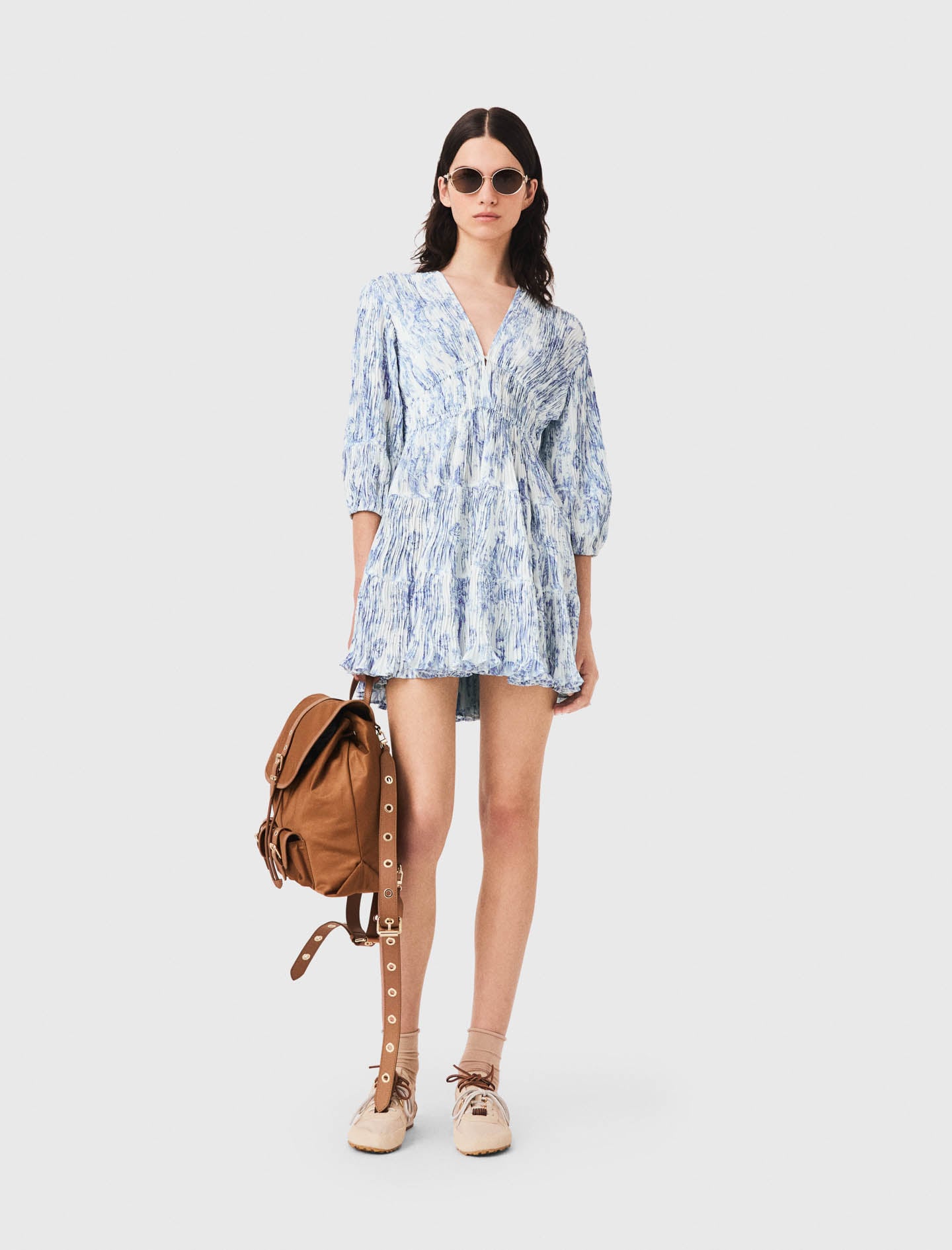 maje pleated dress with contrasting stripes Striped patchwork dress Blue For Women