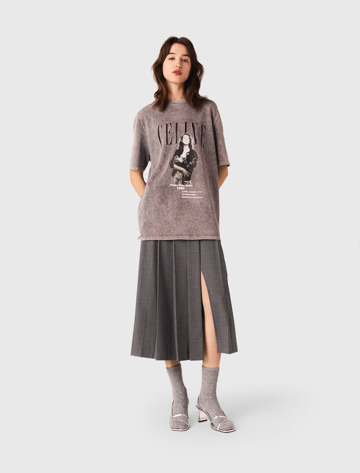 Maje Woman's cotton Maje x Céline Dion T-shirt for Fall/Winter, in color Grey / Grey