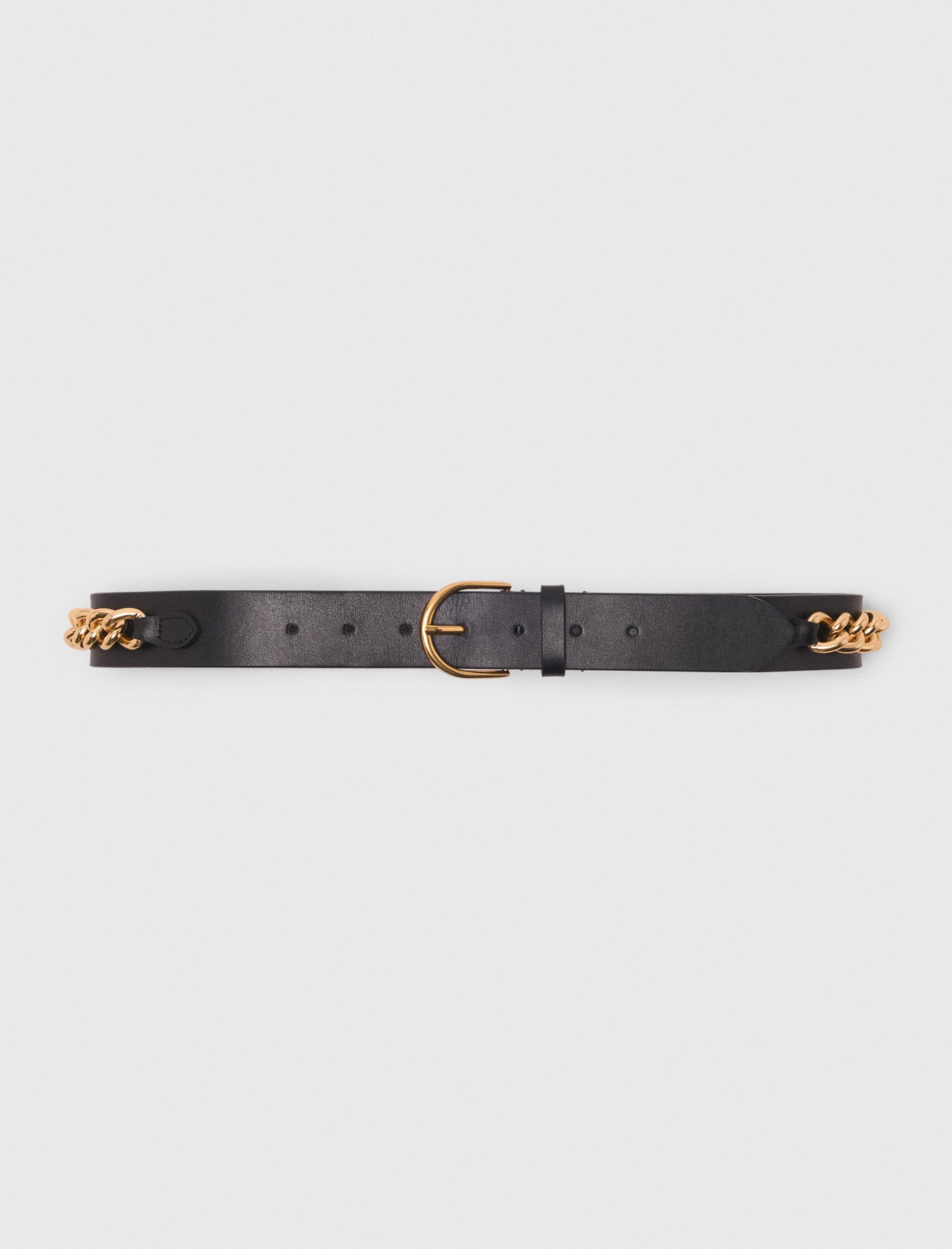 Woman's polyester Leather belt with chain details for Fall/Winter, size Large, in color Black / Black
