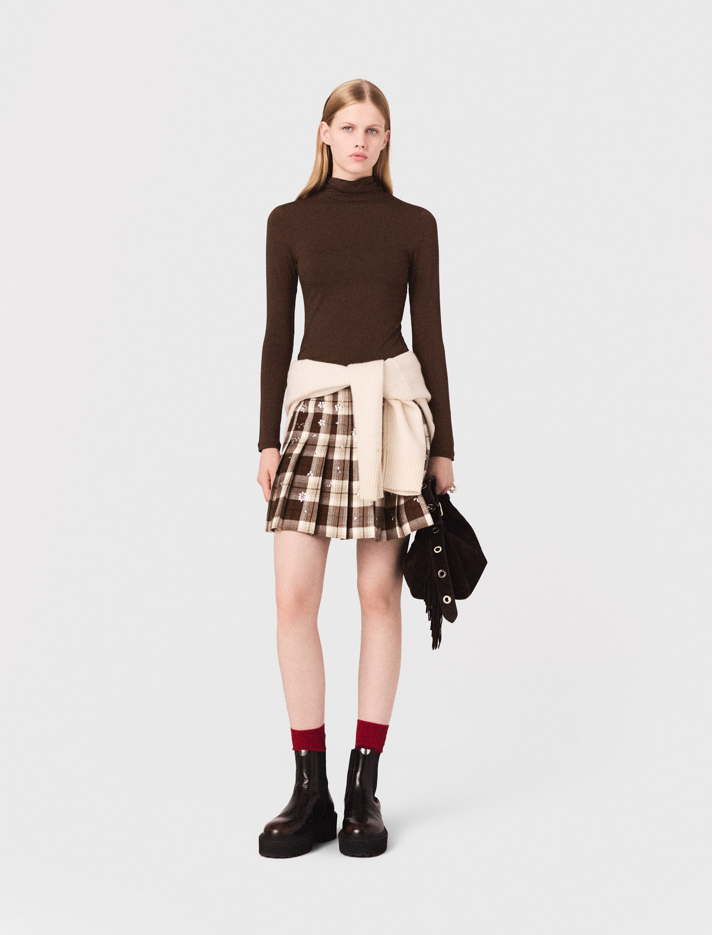 Maje Roll Neck T-shirt In Brown