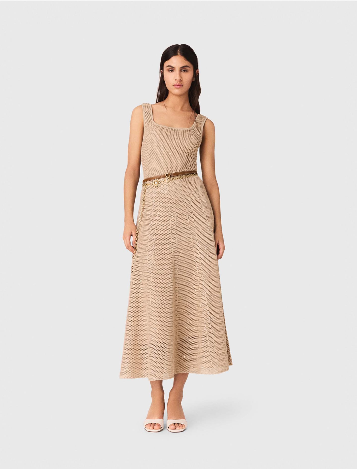 Rhinestone knit maxi dress Natural For Women | Maje