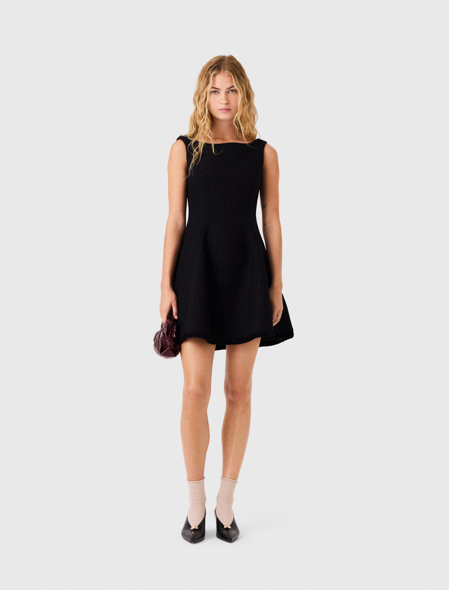 Boatneck tweed dress Black / Gray For Women | Maje