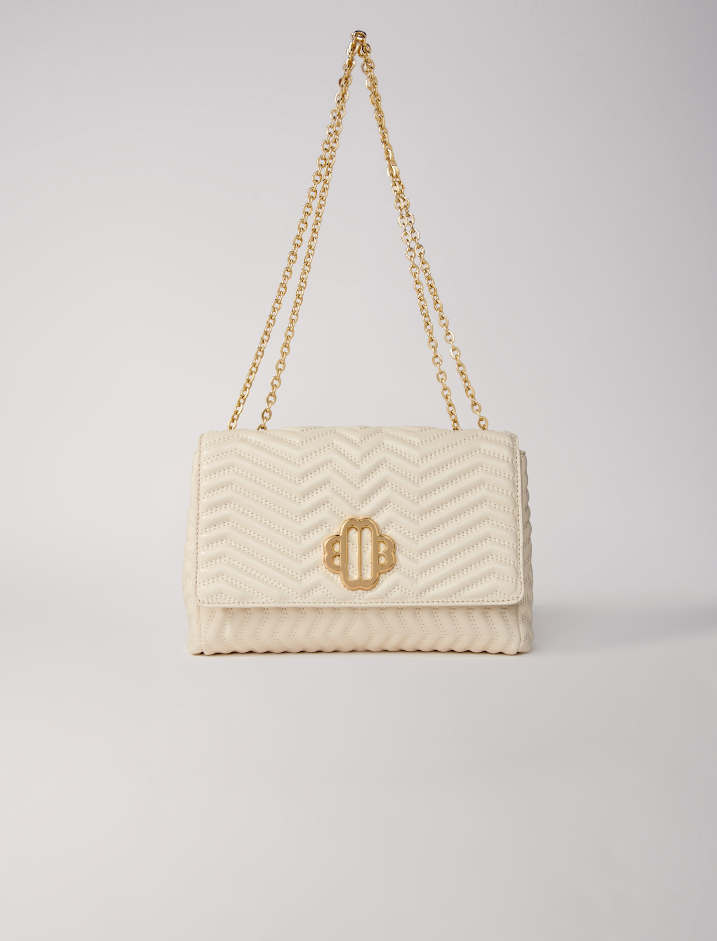 Maje Woman's cotton Coating: Leather bag with chain strap for Spring/Summer, in color Vanilla Ecru /