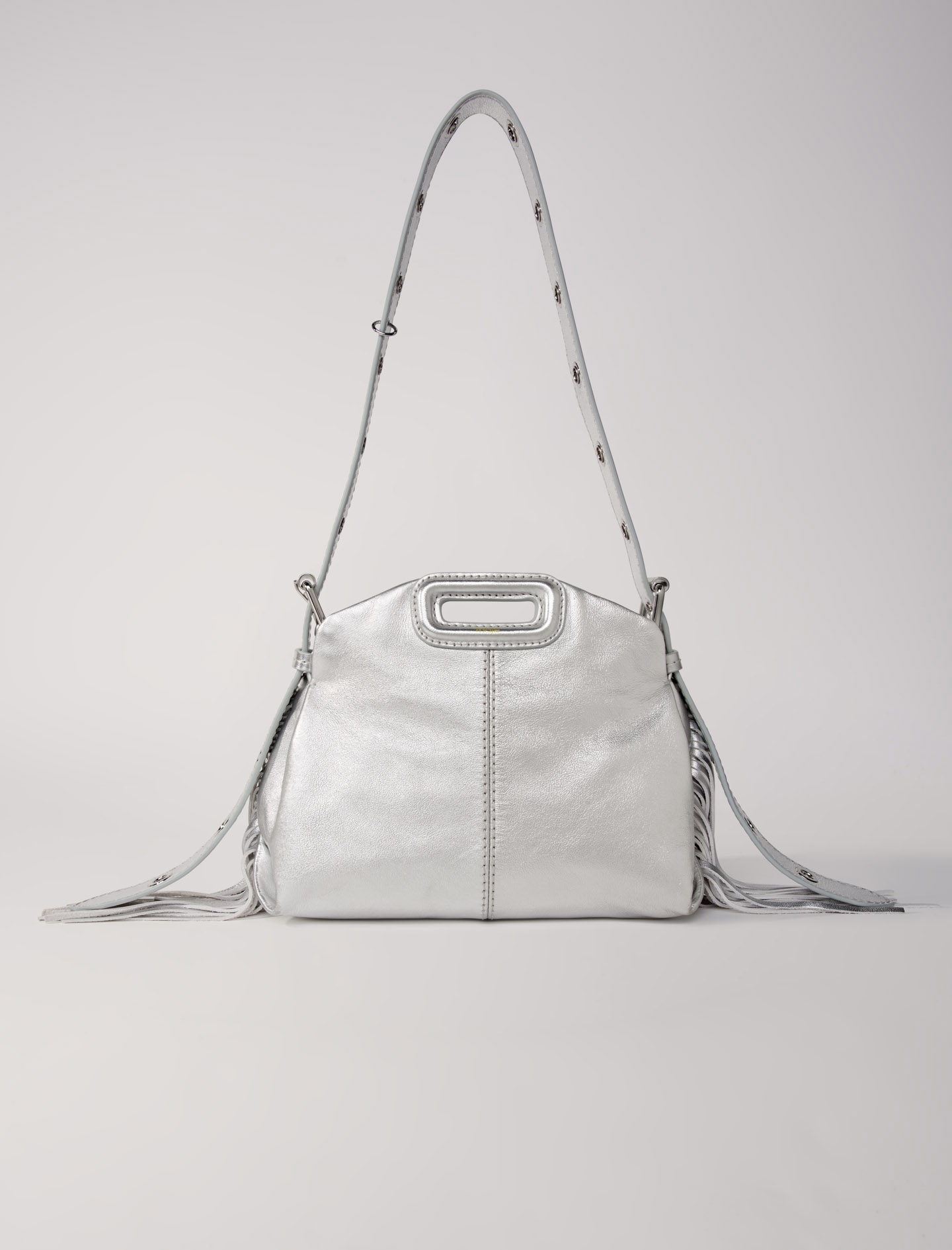 Maje Woman's cotton Leather: Metallic leather mini Miss M bag for Fall/Winter, in color Silver / Grey