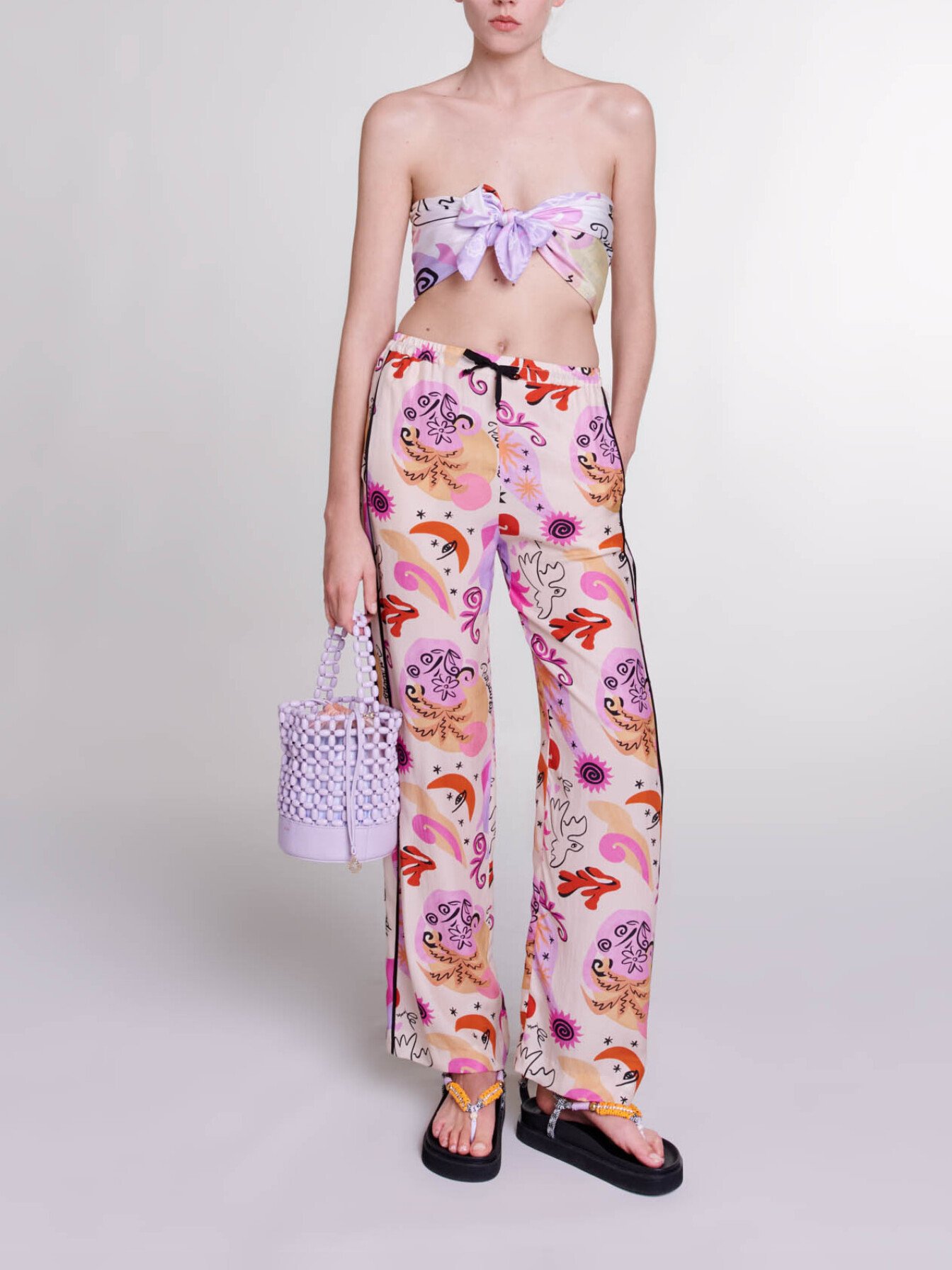 Maje Woman's silk Silk trousers for Spring/Summer, in color Print paradisio /