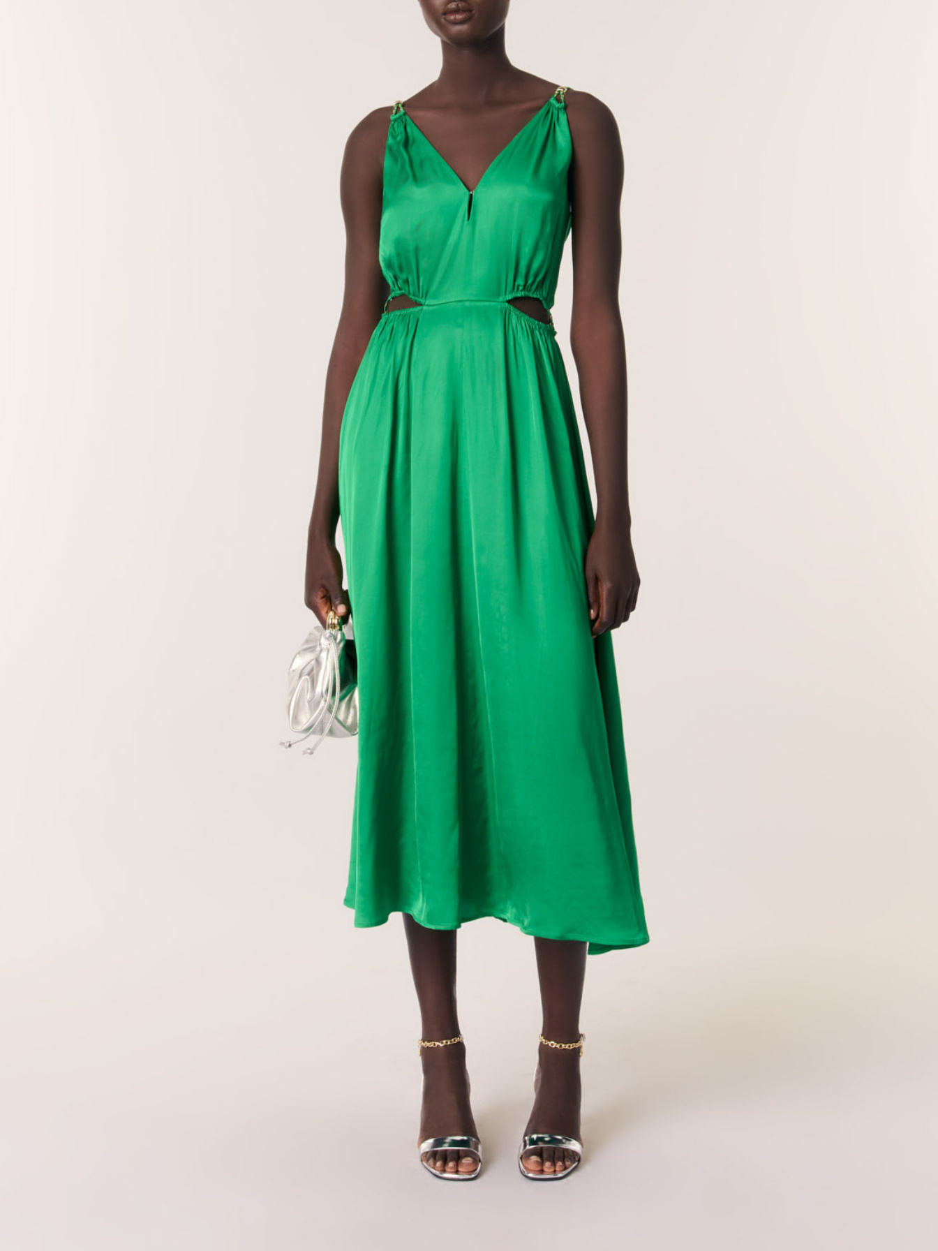 maje green metallic dress Satin-look maxi For Women prom dresses 2024