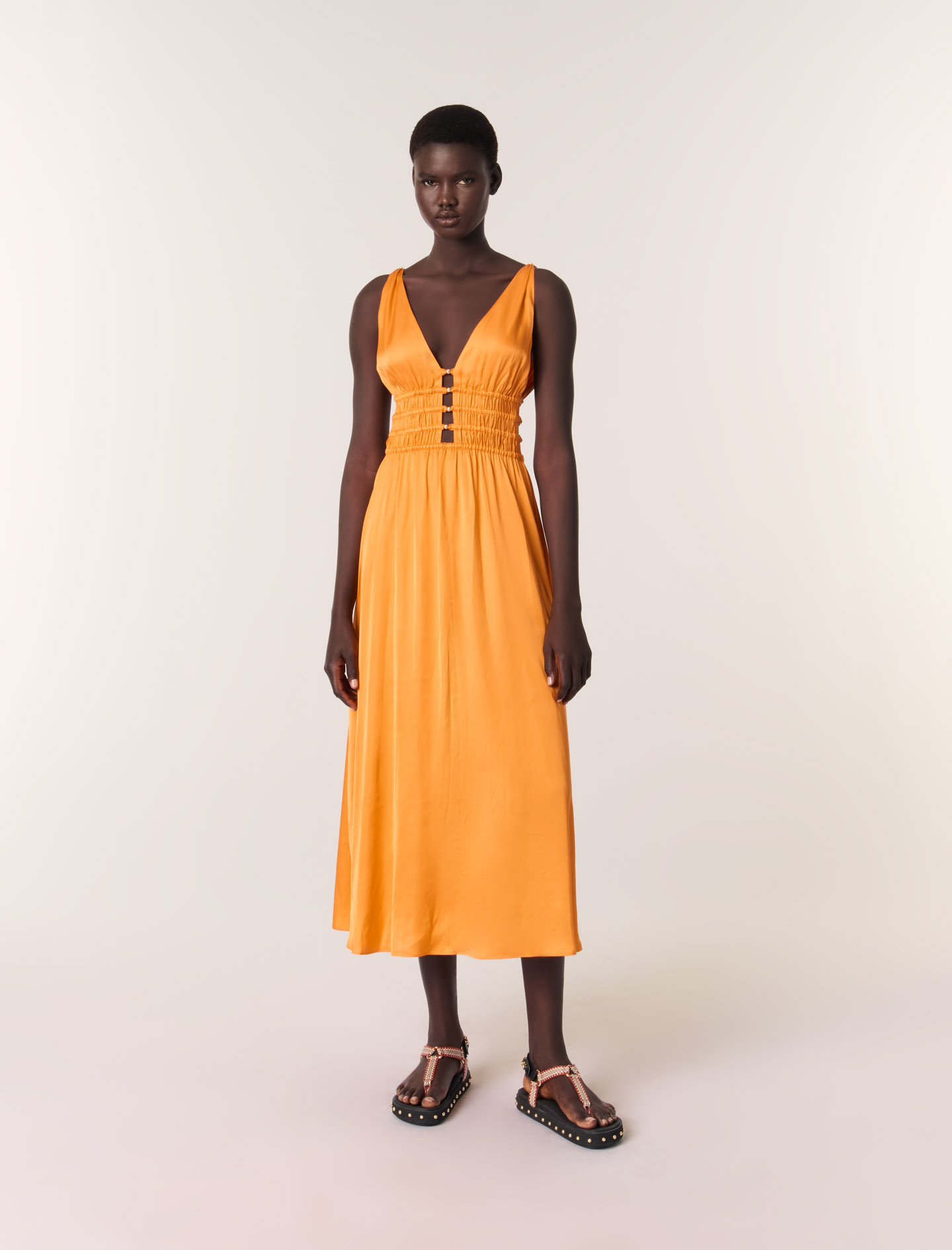 MAJE SATIN-LOOK MAXI DRESS
