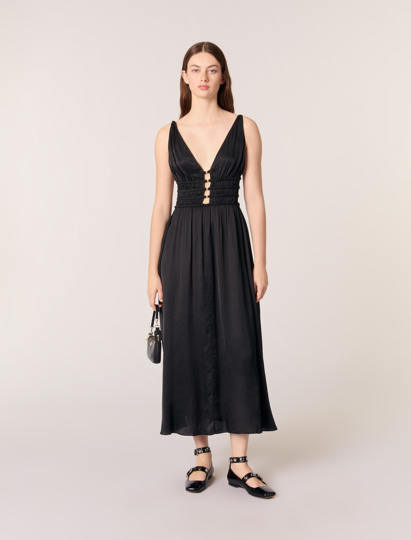 Woman
s viscose Openwork satin-effect dress for Spring/Summer, size Woman-Maxi dresses-US XL / FR 41, in color Black / Black