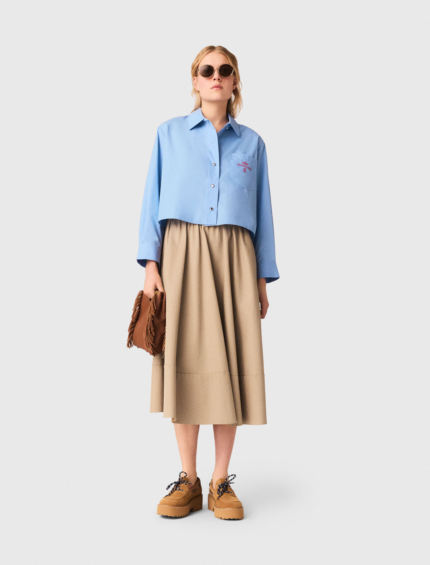 Embroidered shirt with pleated back Blue For Women | Maje