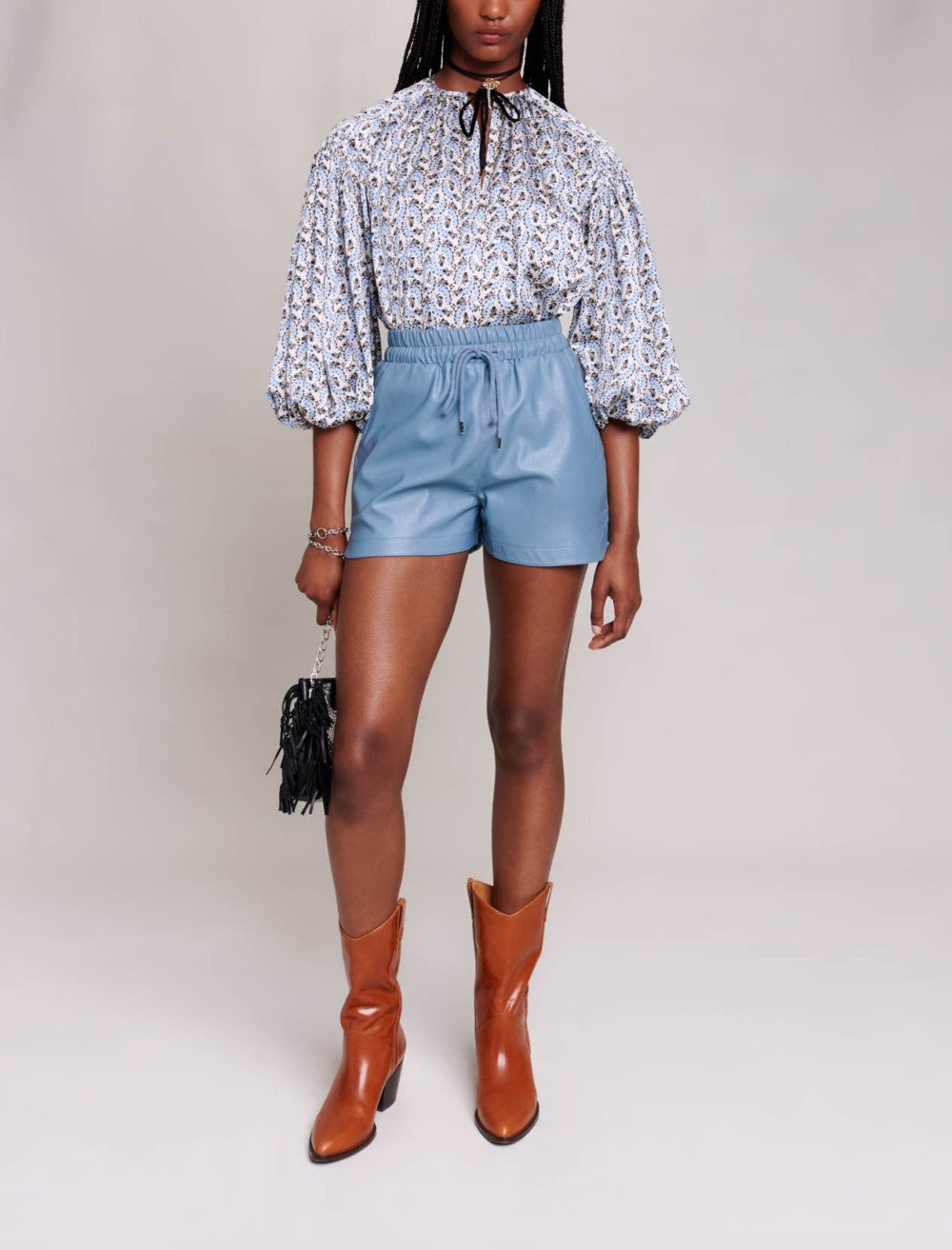 Maje Woman's viscose Leather-look shorts for Fall/Winter, in color Blue / Blue